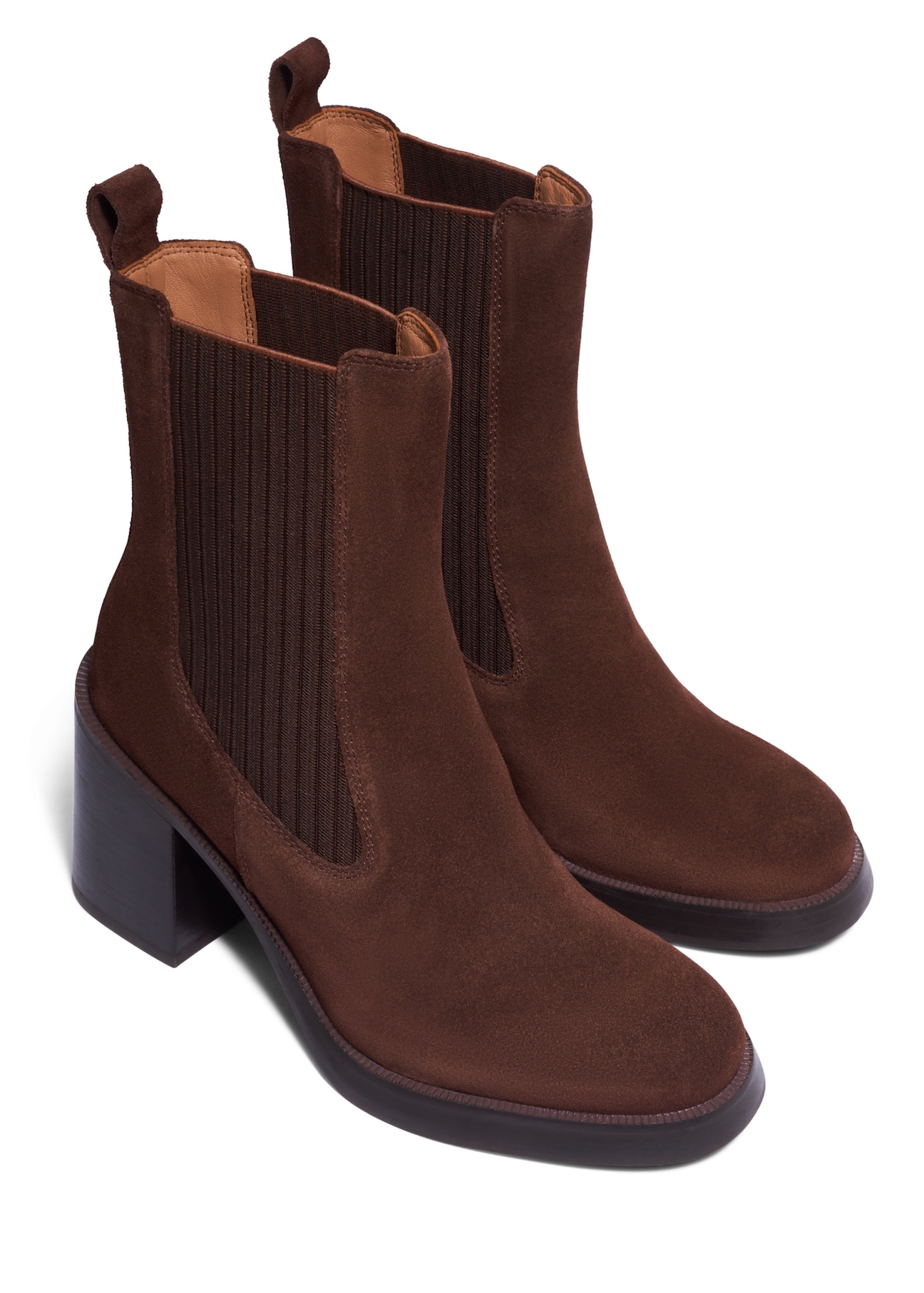 Women's suede high-heeled Chelsea boots BUTYD-1356-1L(Z26), diagonal product view on a white background.