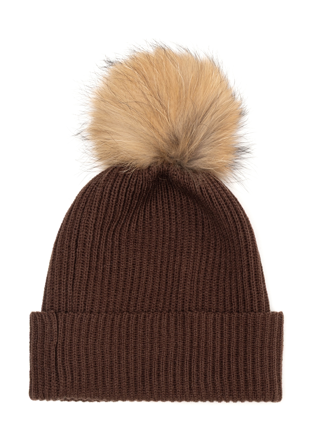 Brown woolen women's hat with pompom CZADT-0052A-1H(Z26)