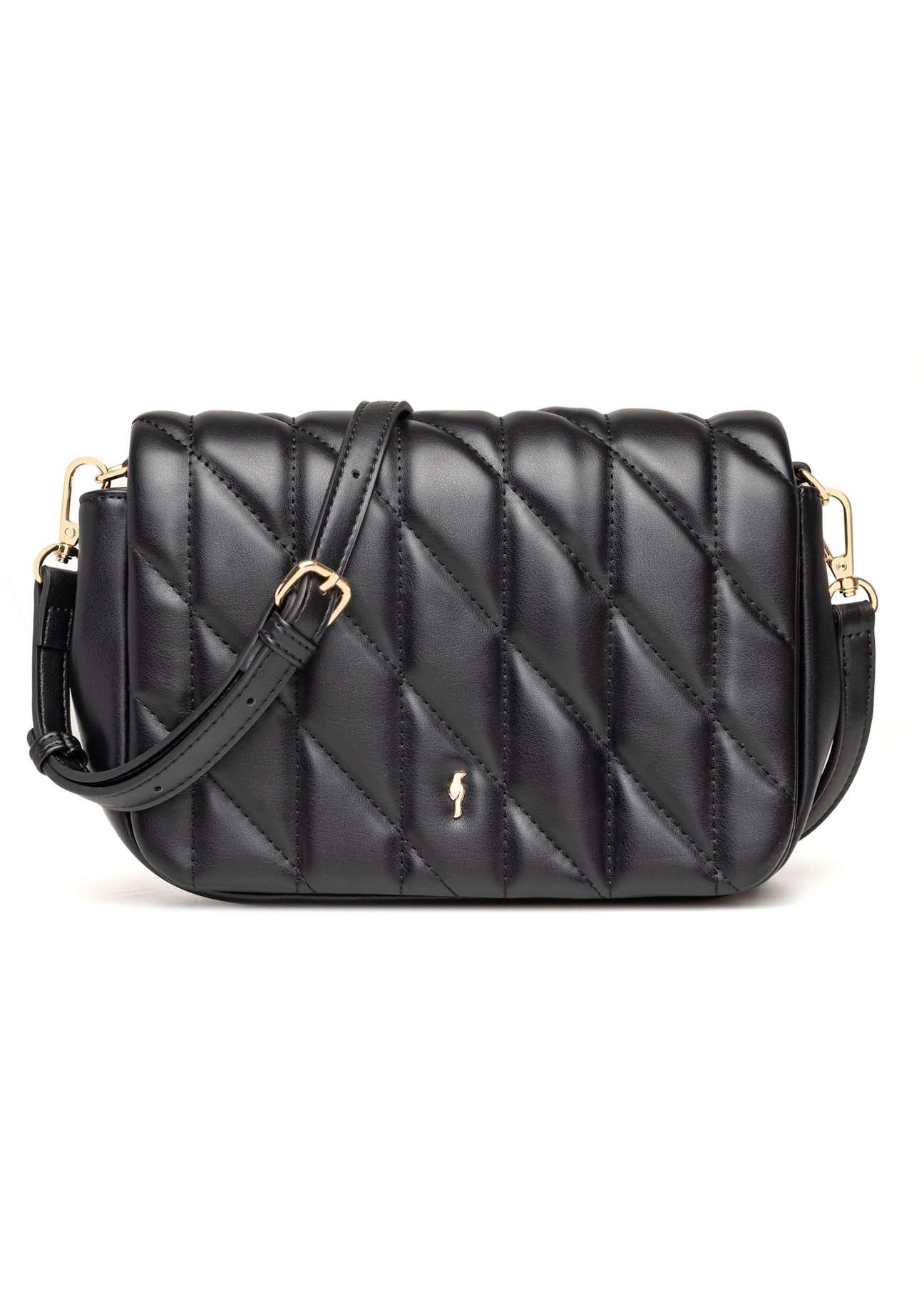Black women's handbag with stitching TOREC-1151-99(W26), front product view on white background.