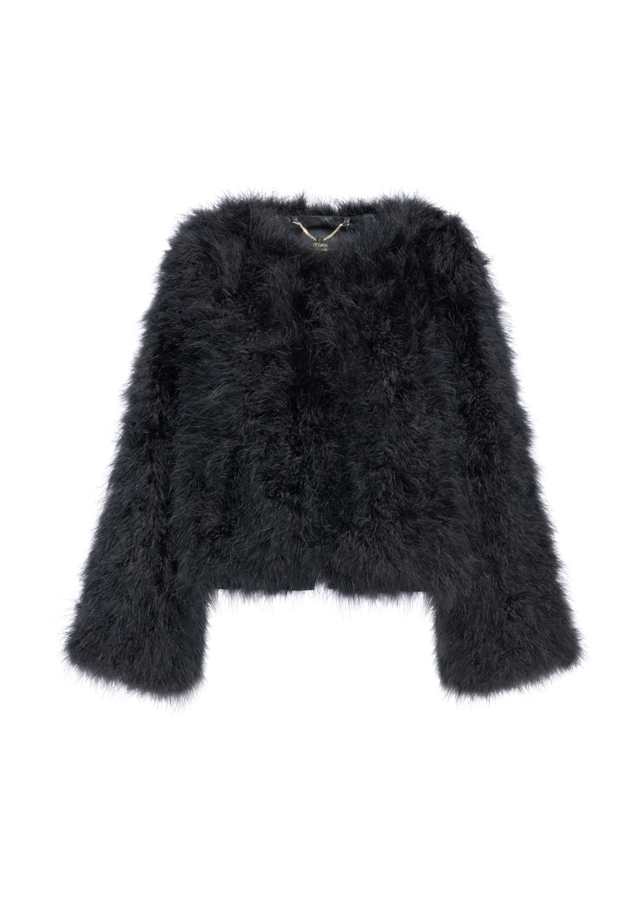 Women's turkey feather jacket FUTDF-0097A-1270(Z25), front product view on white background.
