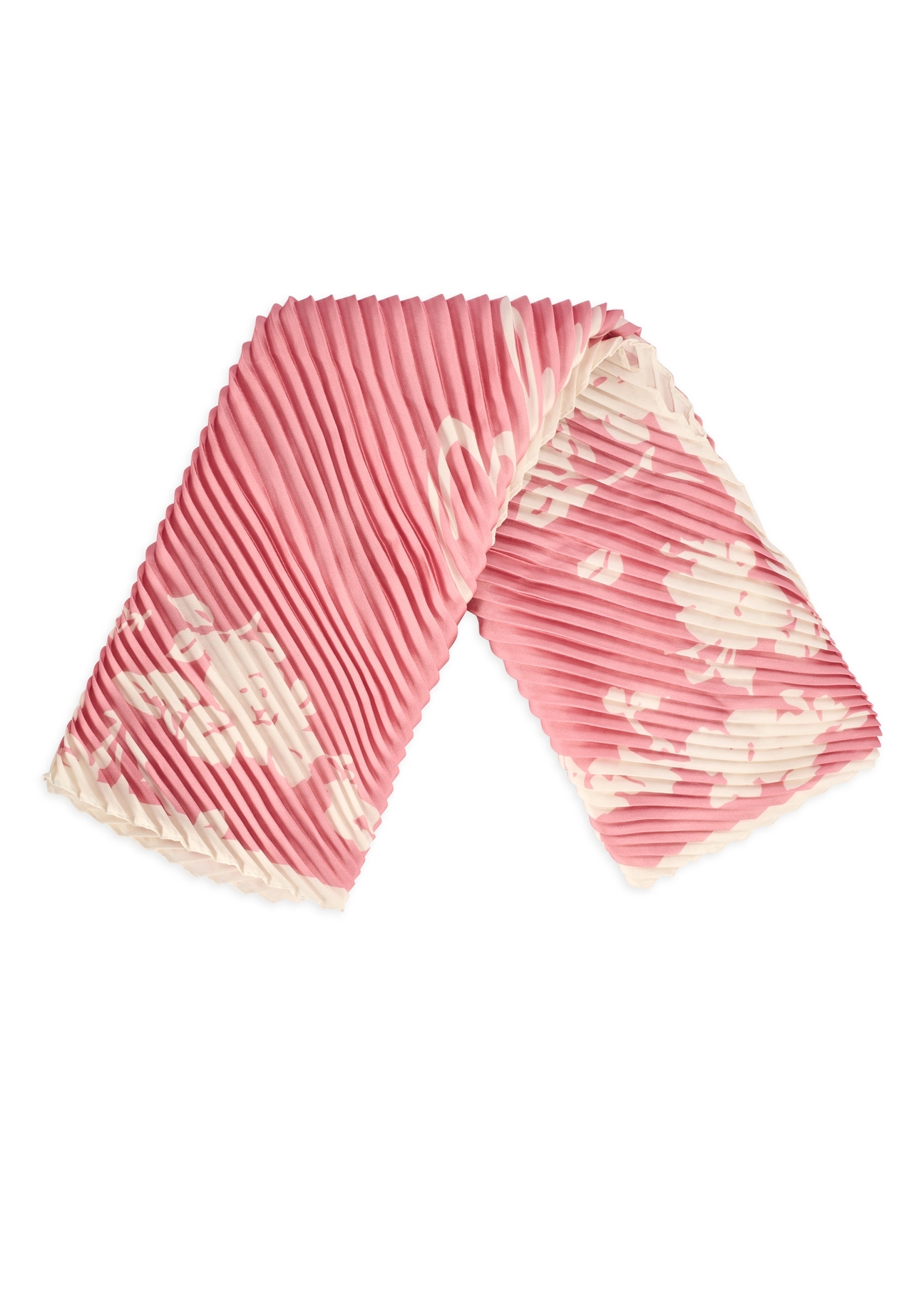 Pink women's scarf with logo SZADT-0192-5P(W26) - product view from above, on a white background.