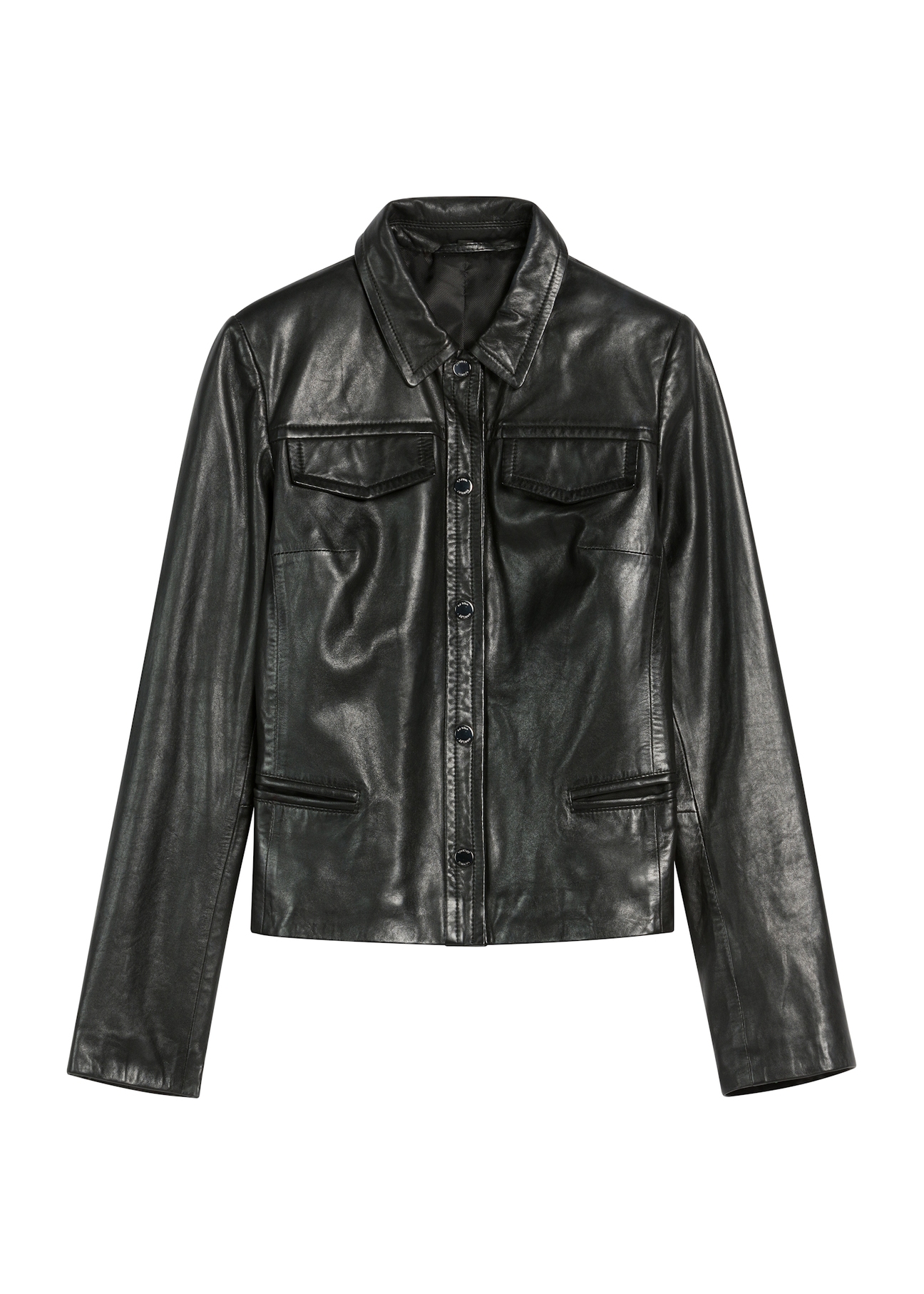 Black women's leather jacket KURDS-0548-2874(Z25), product view from the front on a white background.