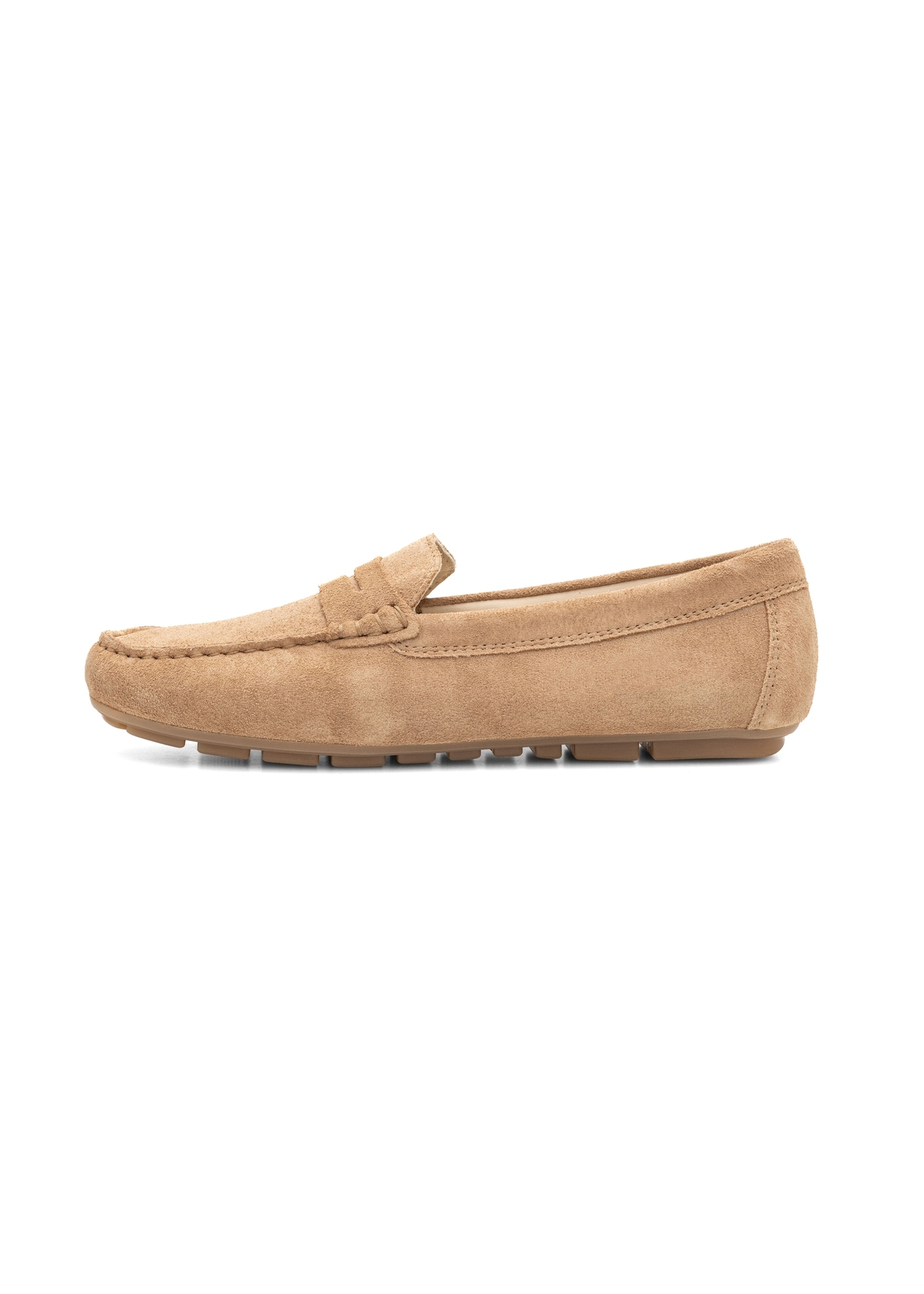Women's beige leather moccasins BUTYD-1262-1B(W26), side product view on a white background.
