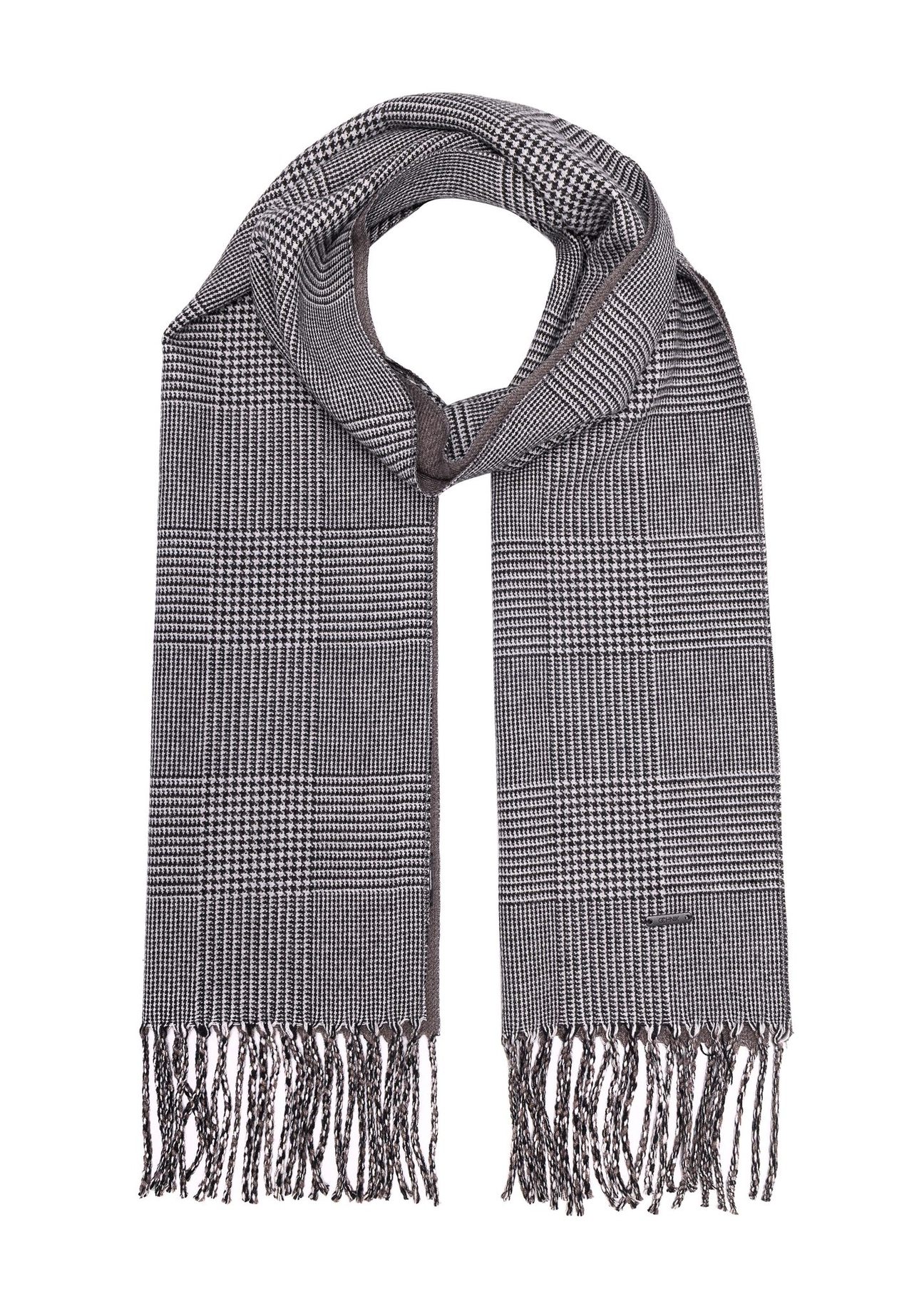 Gray men's checkered scarf SZAMT-0081A-98(Z25) - front product view on white background.