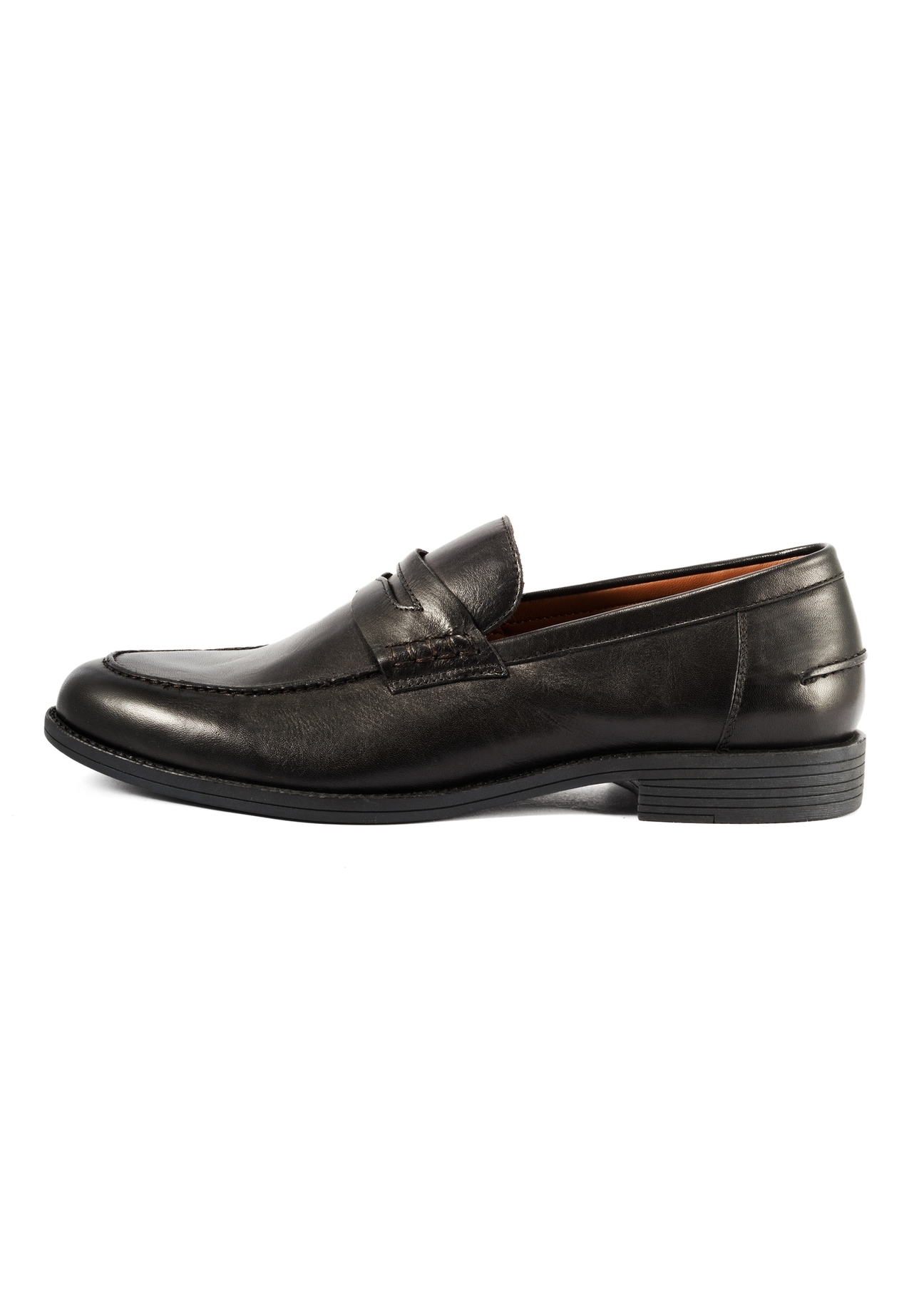 Men's black leather moccasins BUTYM-0506-99(Z25), side view of the product on a white background.-02