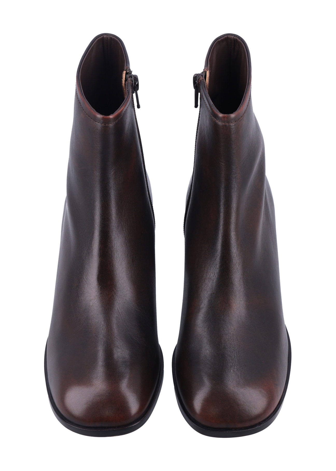 Dark brown leather women's ankle boots BUTYD-1359-1L(Z26), front product view on white background.