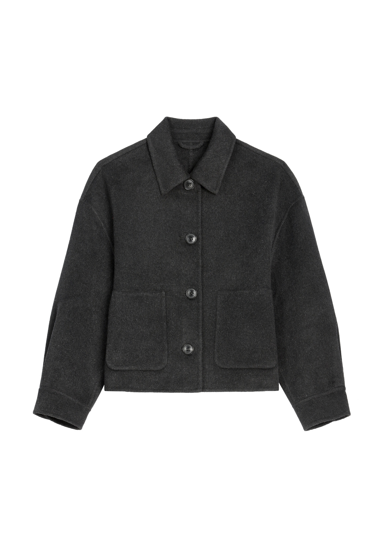 Women's short black wool coat PLADT-0067-99(Z26), front product view on white background.