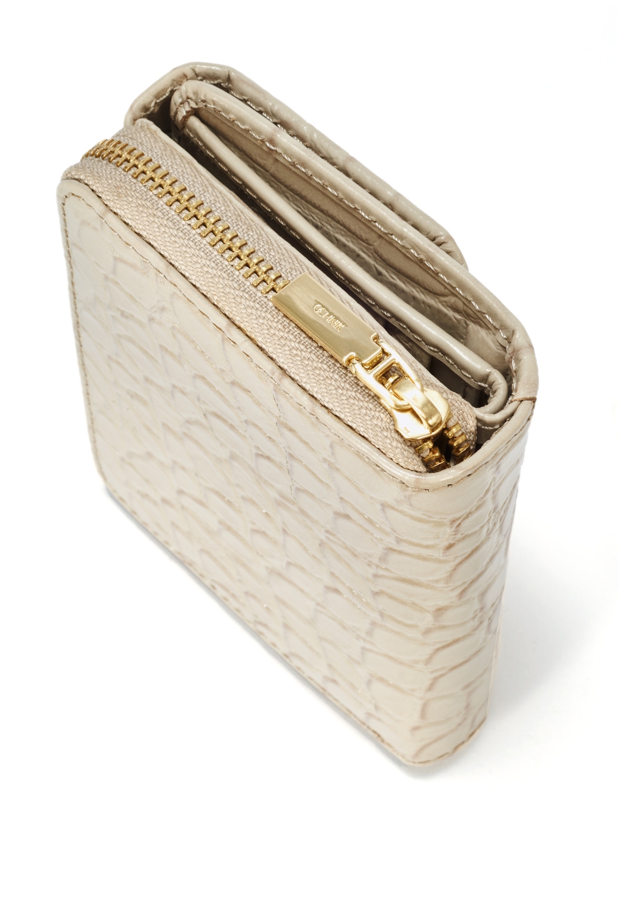 Small leather cream women's croco wallet PORES-0957-12(W25) close-up detail on white background.