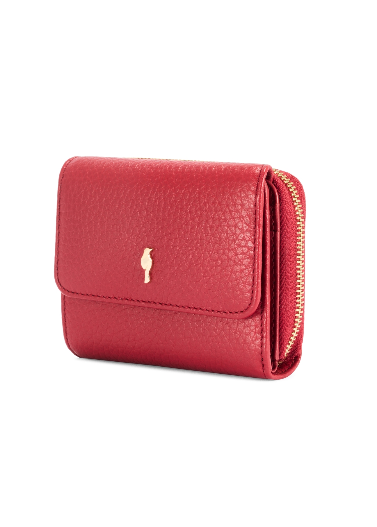 Red women's leather wallet PORES-0818 RFID-42(Z25), diagonal product view on a white background.