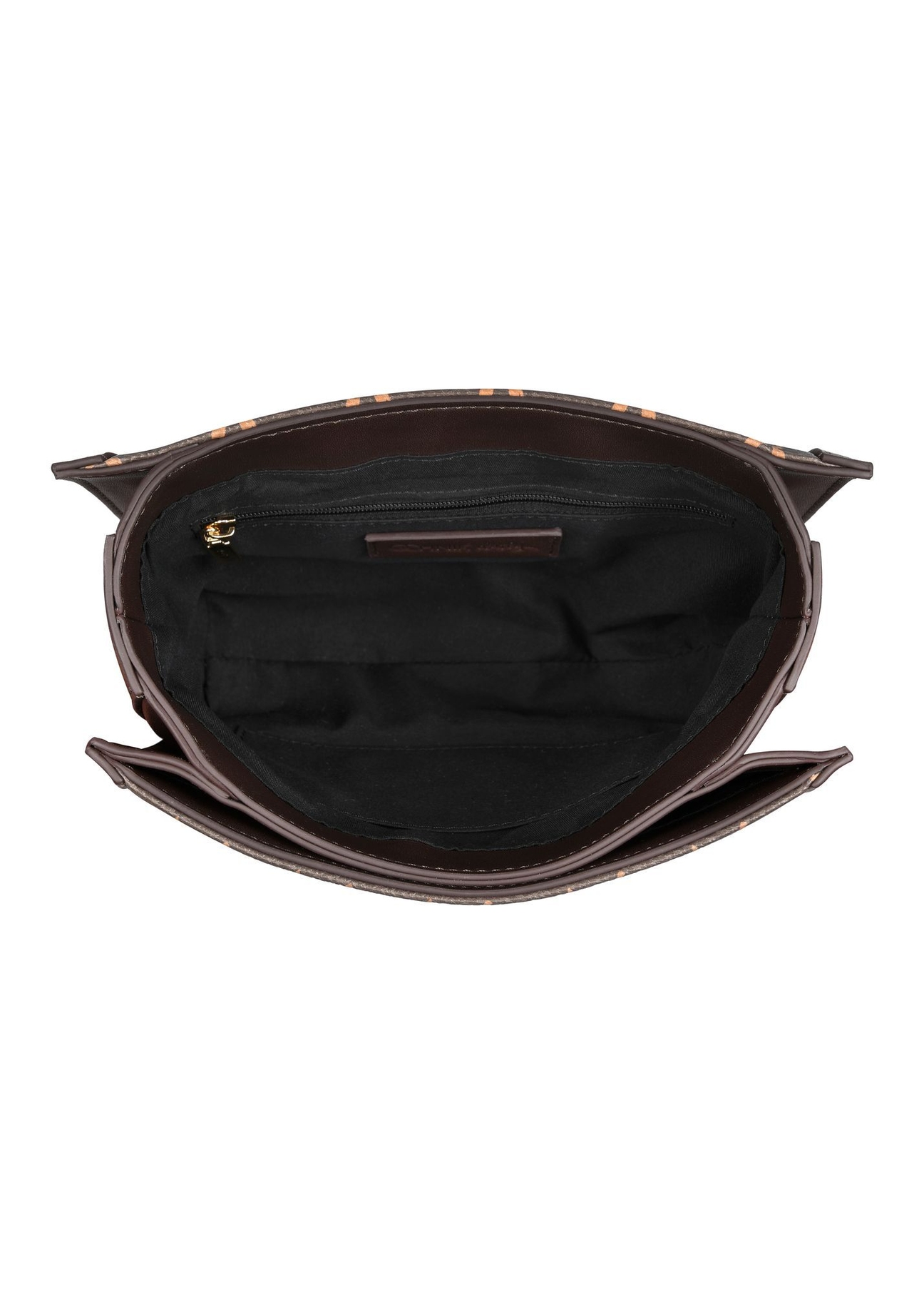 Brown messenger bag with monogram TOREC-0982A-89(Z25) - product view from above on white background.