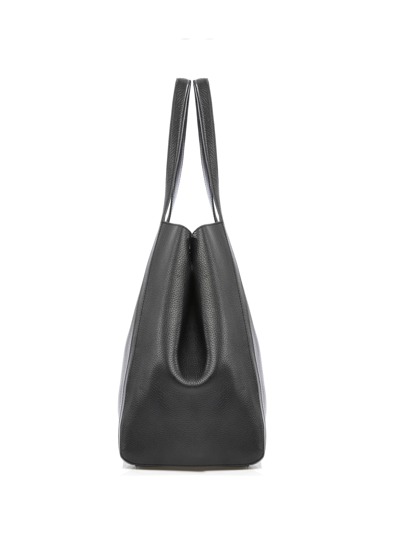 Black leather women's shopper bag TORES-1208-9I(W26), side product view on white background.