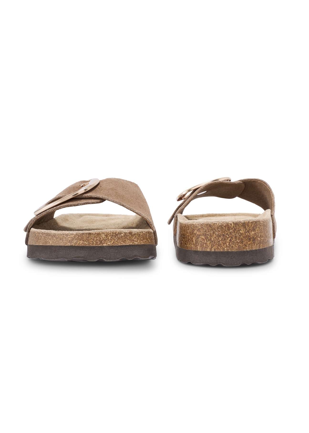 Women's leather camel flip-flops BUTYD-1157-1D(W26), front and back view of the product on a white background.