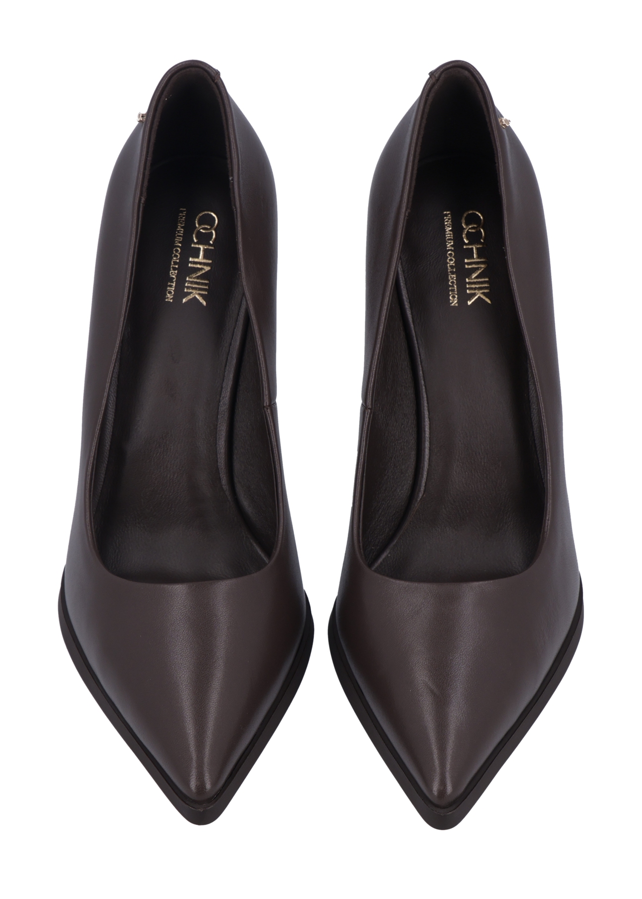 Brown leather women's high heels BUTYD-1217-1I(Z26), front product view on white background.