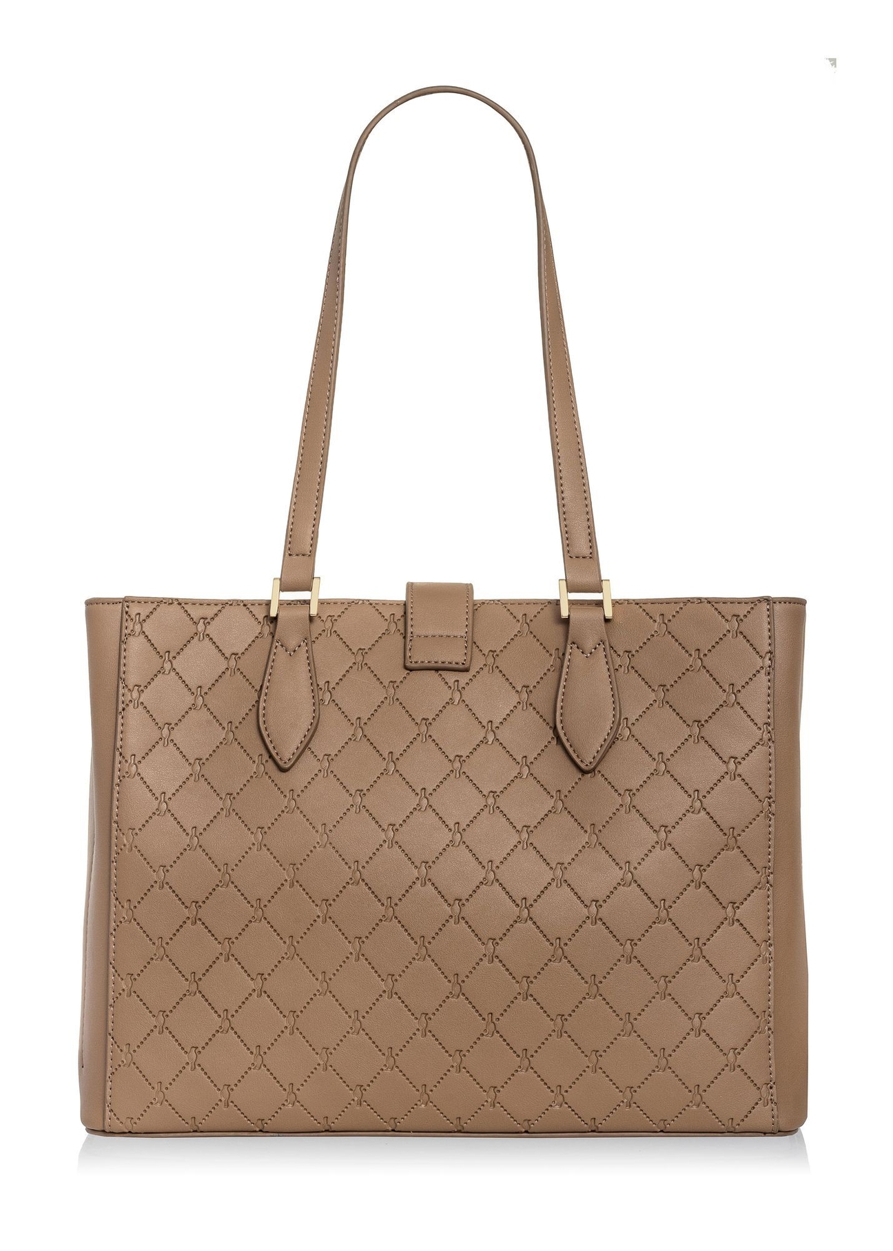 Beige women's handbag with monogram TOREC-0831A-81(Z25) - back view of the product on a white background.