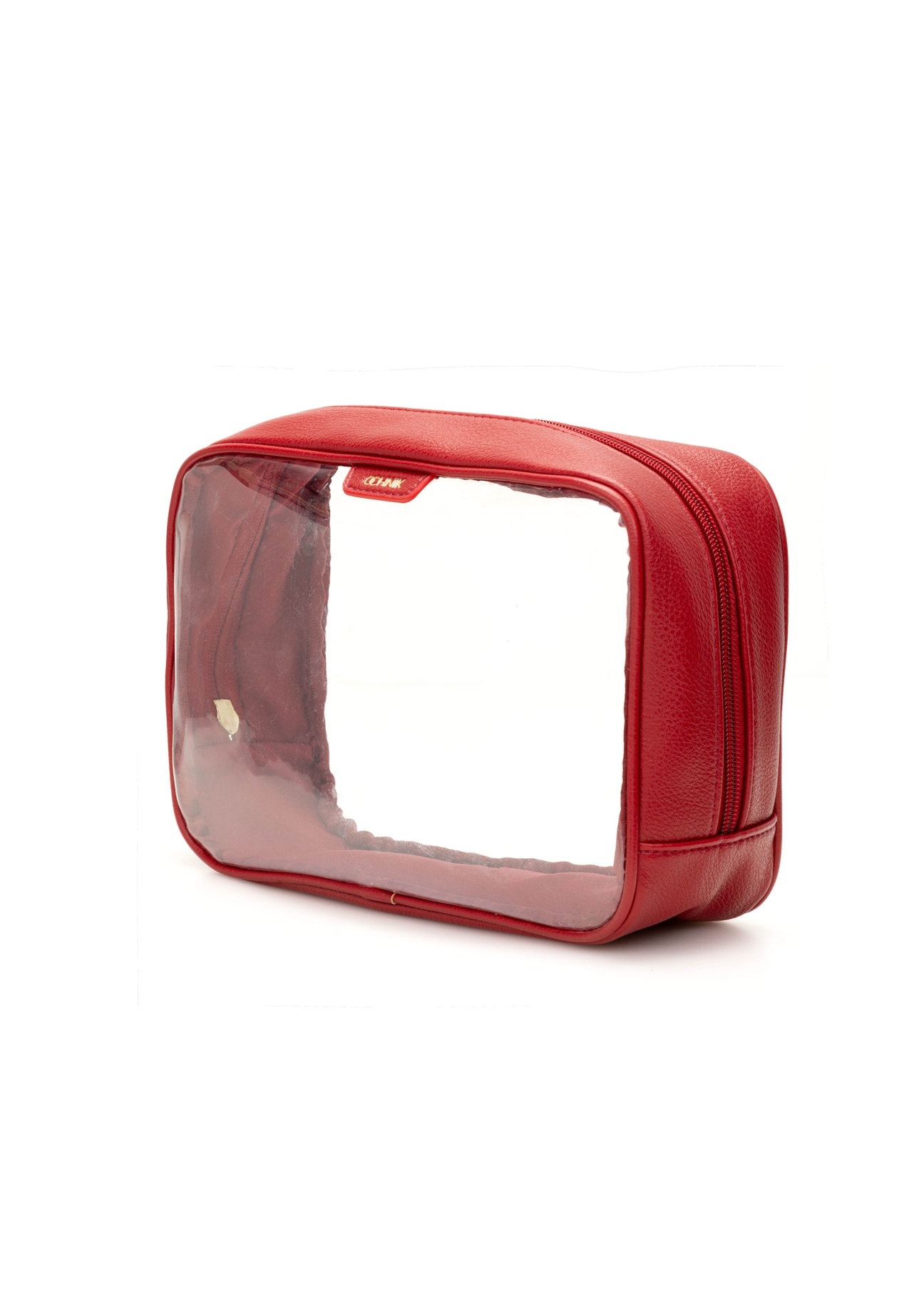Large red two-piece women's cosmetic bag TOREC-0874A-41(Z25), diagonal product view on a white background.