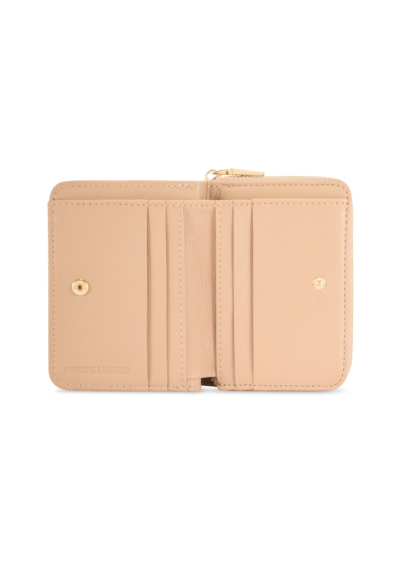 Small beige leather women's wallet PORES-0833R-1B(W26), product view inside on white background.