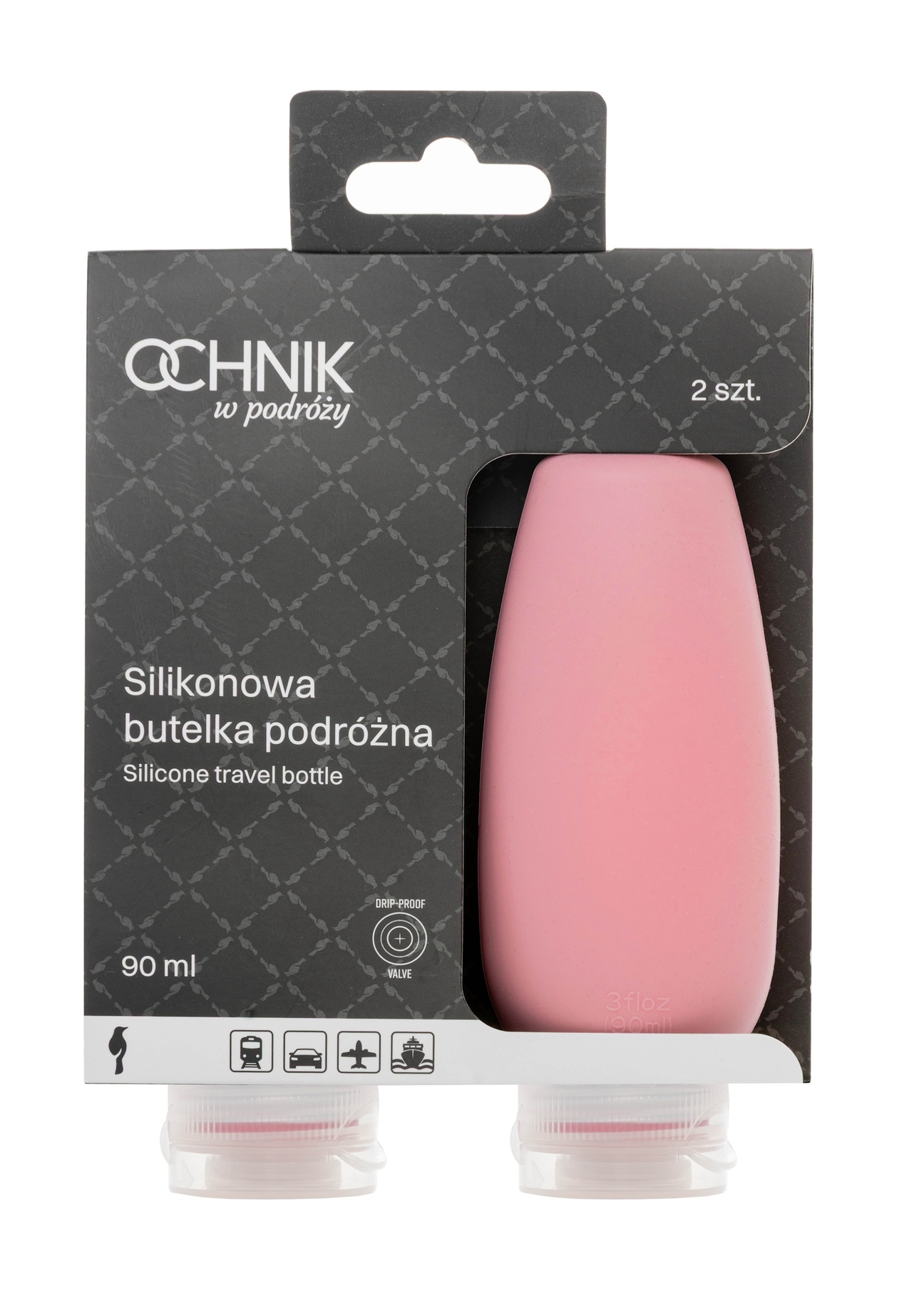 Travel bottles for cosmetics AW-016-0001-5D(W26), view of the product in the packaging.