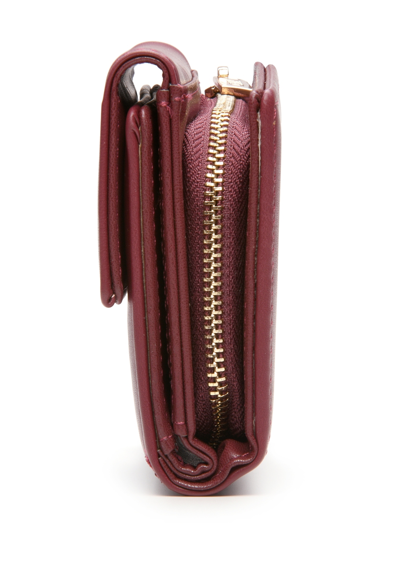 Burgundy women's wallet POREC-0426-49(Z25), product view from the side on a white background.