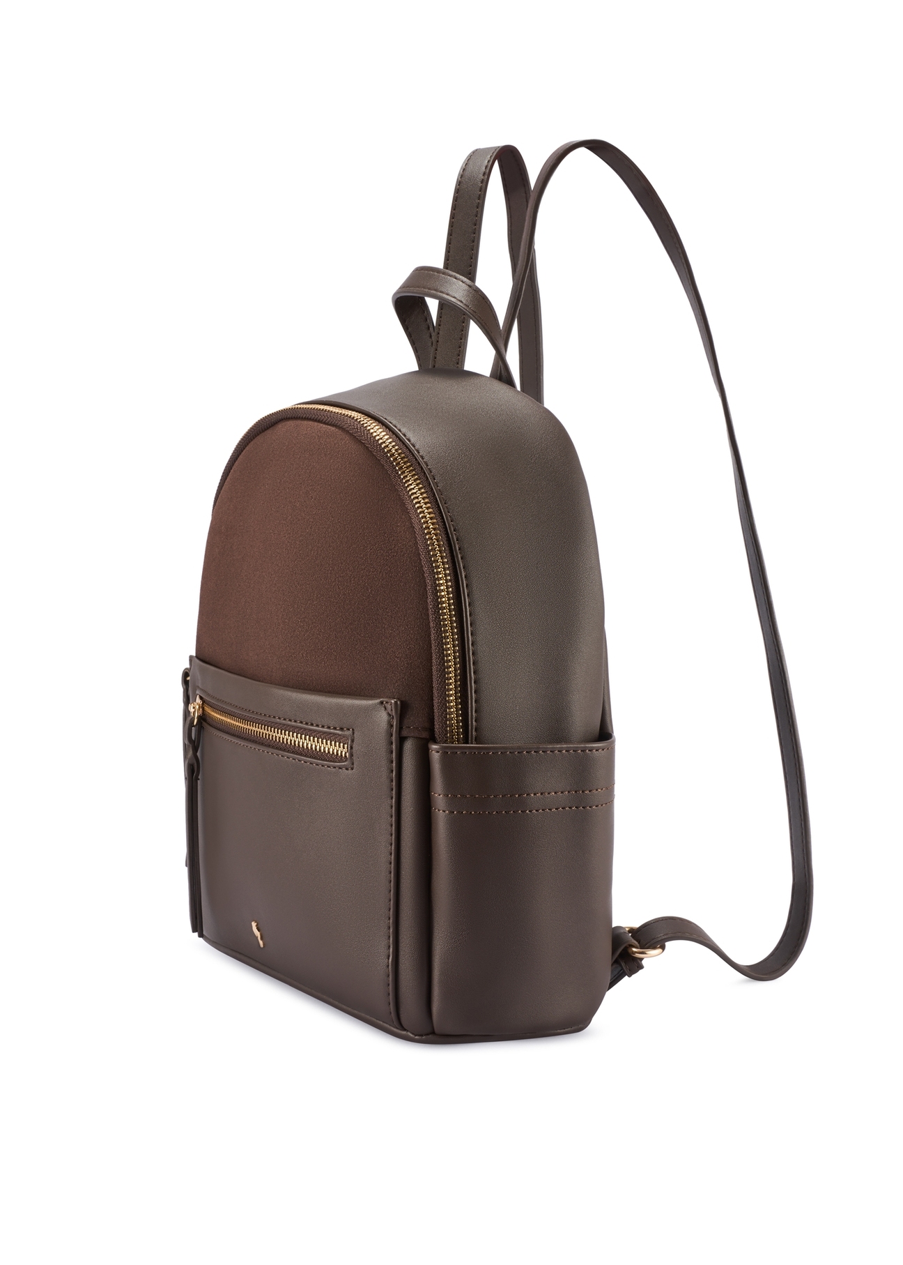 Brown women's backpack TOREC-1125-1I(W26), diagonal product view on white background.