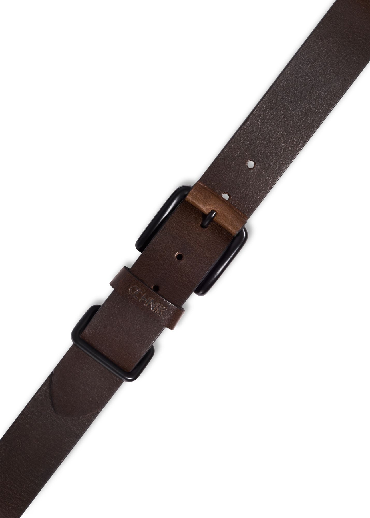 Dark brown men's leather belt PASMS-0241-1I(Z26) - product view from above, on white background.