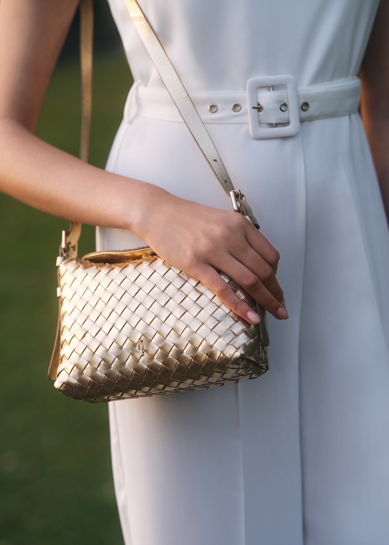 Gold small leather woven women's handbag TORES-1292-2X(W26)