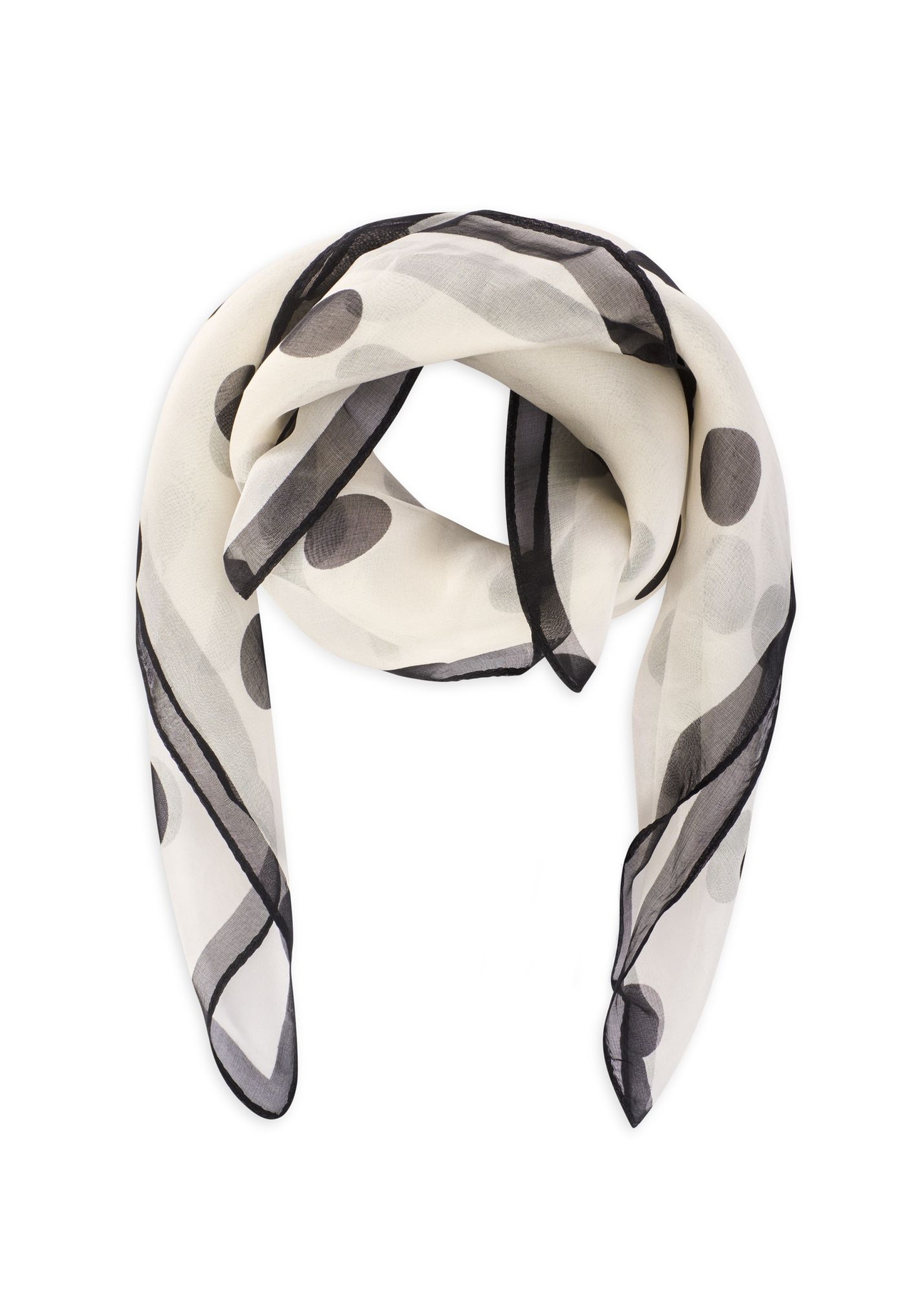 Women's silk scarf with polka dots SZADT-0218-0P(W26) - front product view, on a white background.