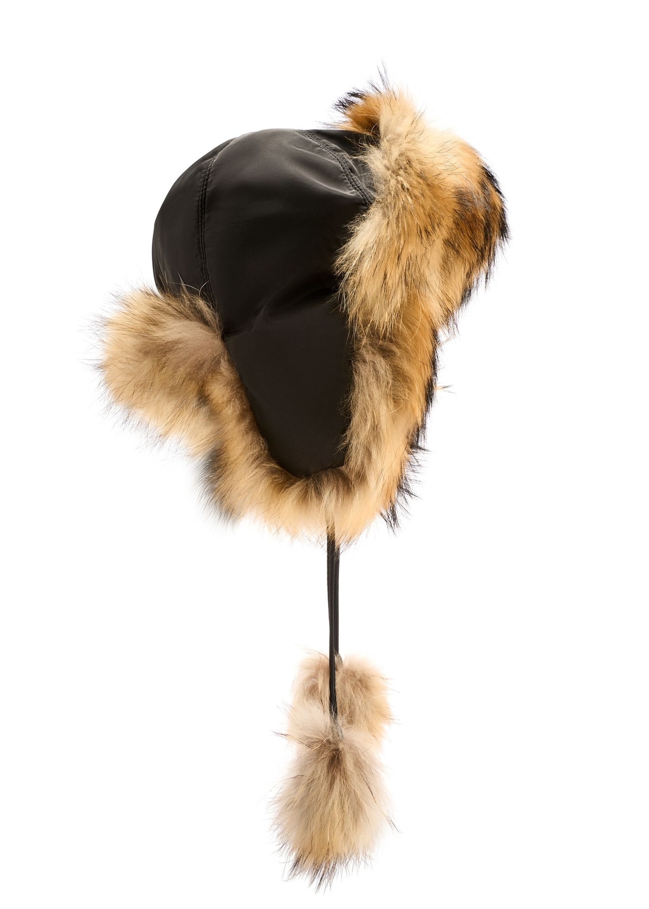Women's hat with natural raccoon fur CZADF-0048-9J(Z26), product view from the side on a white background.
