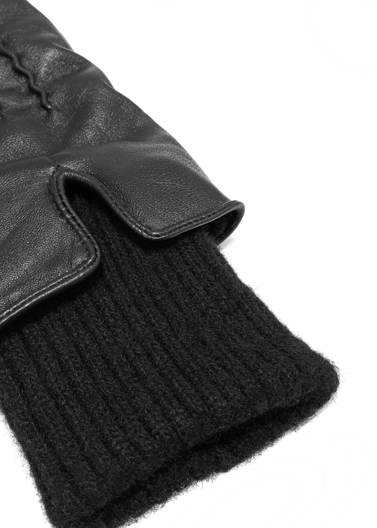 Black leather insulated women's gloves REKDS-0098-99(Z25) - close-up of detail on white background.