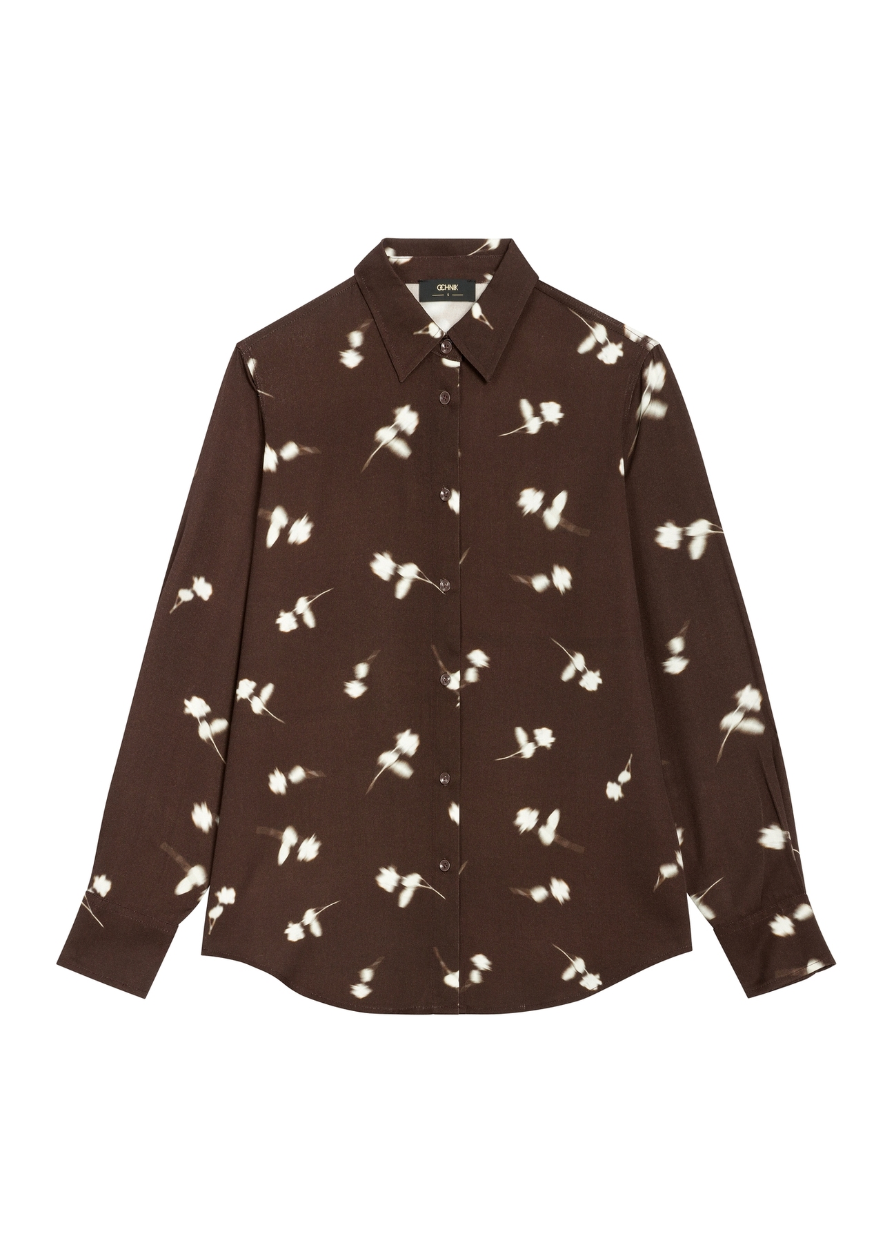 Brown floral women's shirt KOSDT-0173-1P(Z26), front product view on white background.