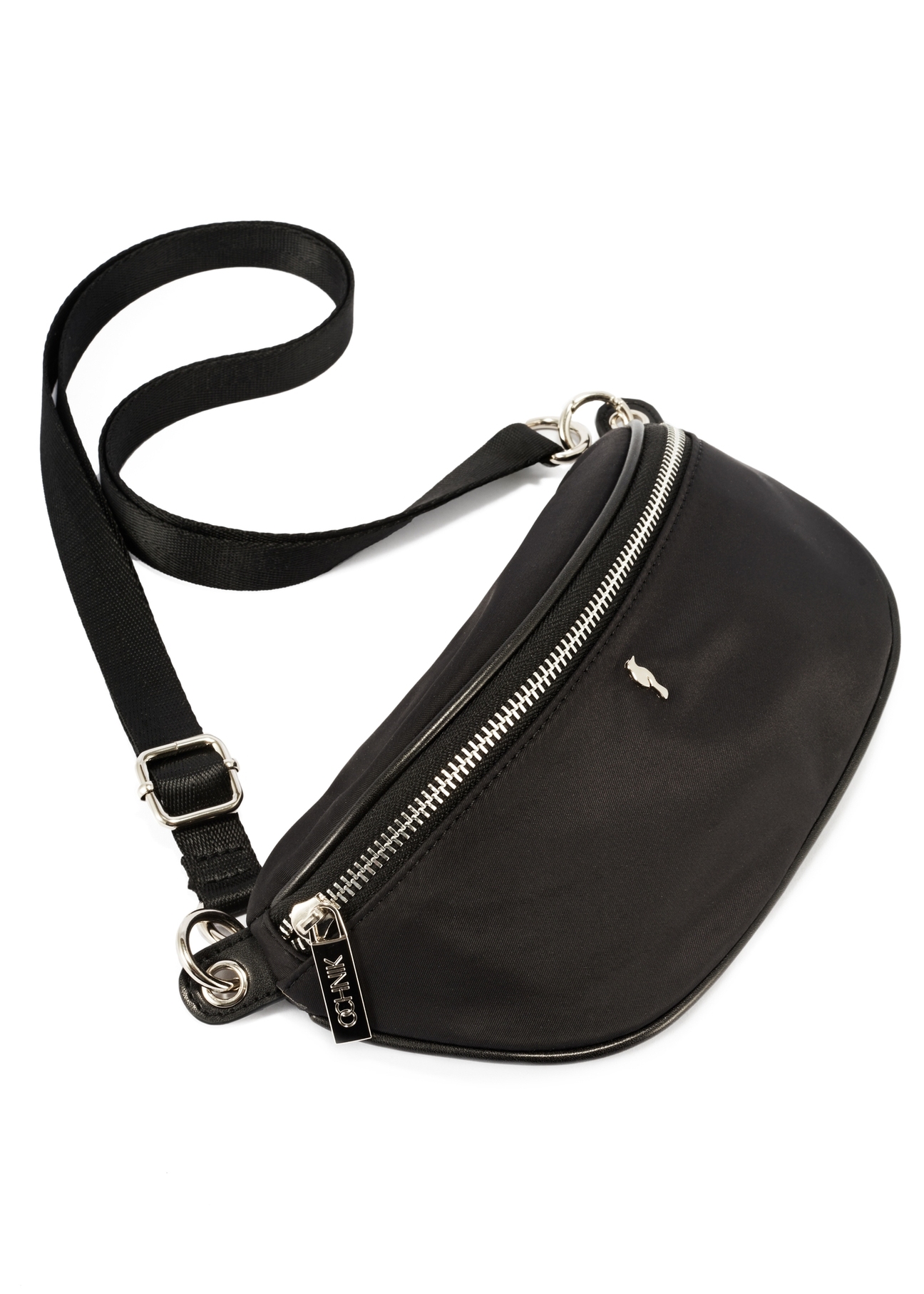 Black medium women's backpack with a waist bag TOREN-0327-99(Z25), view of the detachable waist bag on a white background.
