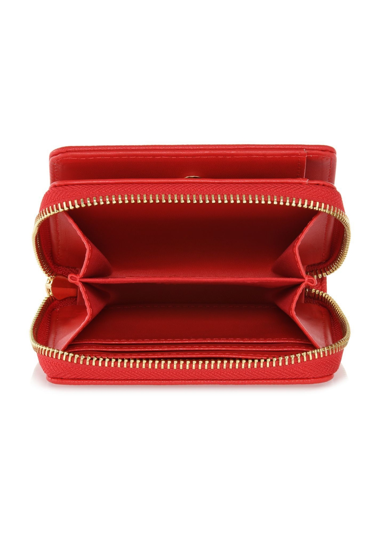 Small red women's wallet with logo POREC-0366-4A(W26), product view inside on white background.