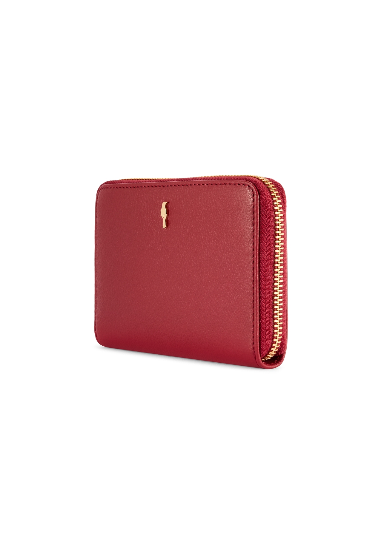 Red medium leather women's wallet PORES-0992-4C(W26), diagonal product view on white background.