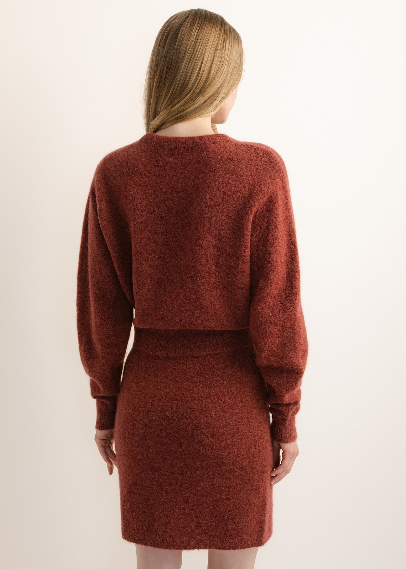 Red women's sweater with alpaca wool SWEDT-0283-3D(Z26)