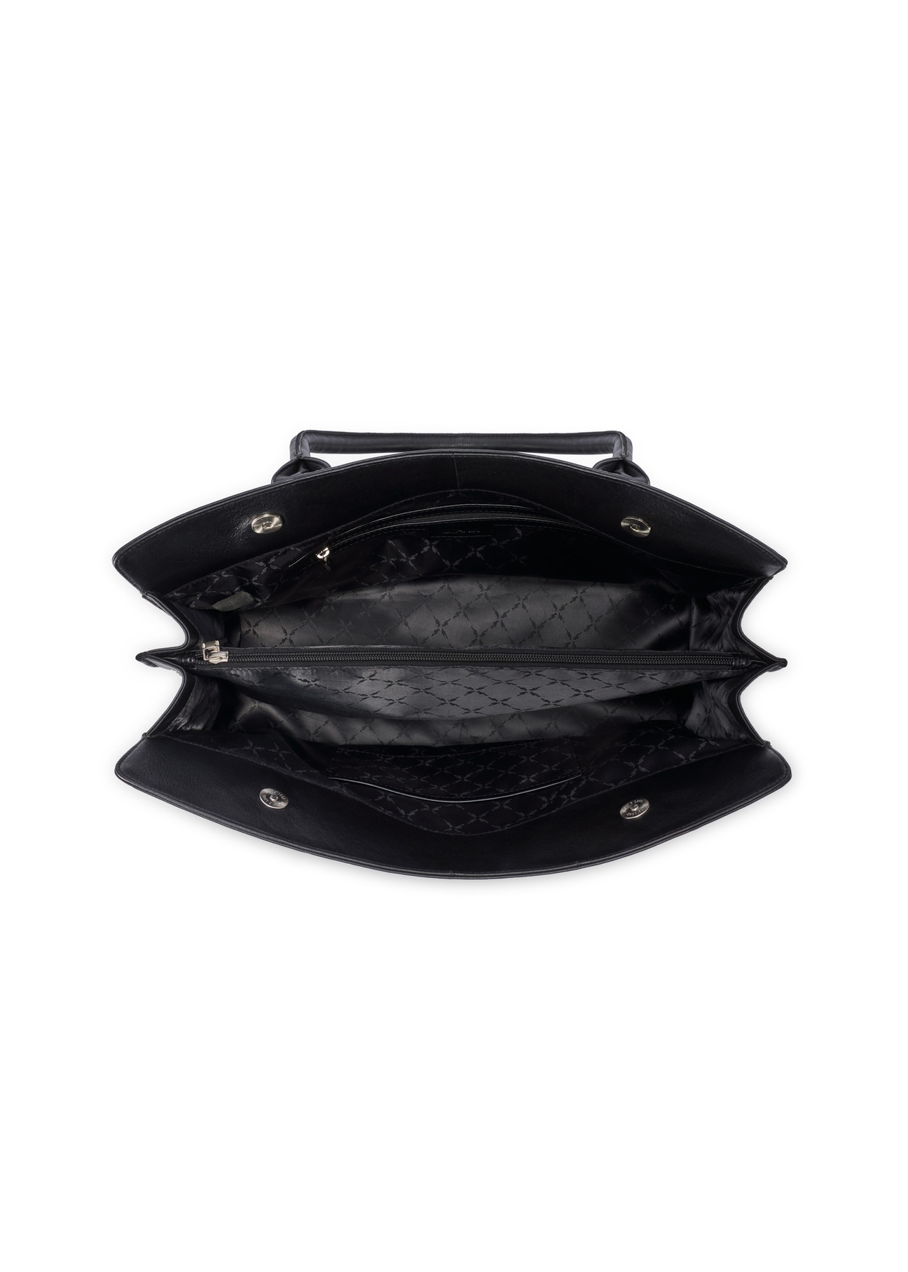 Black large leather shopper bag TORES-1237-99(W26), product view inside on white background.