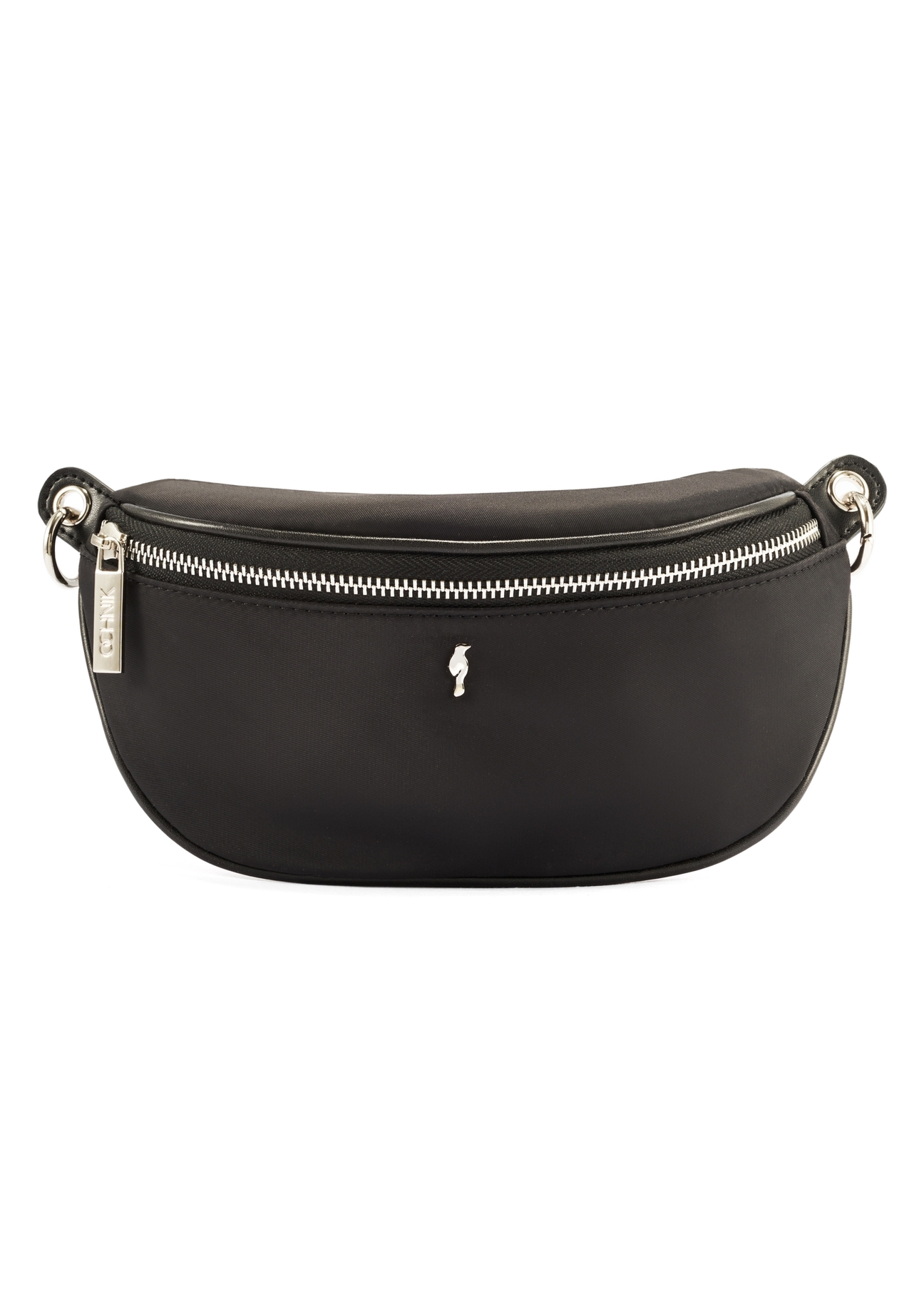 Black medium women's backpack with a waist bag TOREN-0327-99(Z25), front view of the detachable waist bag on a white background.