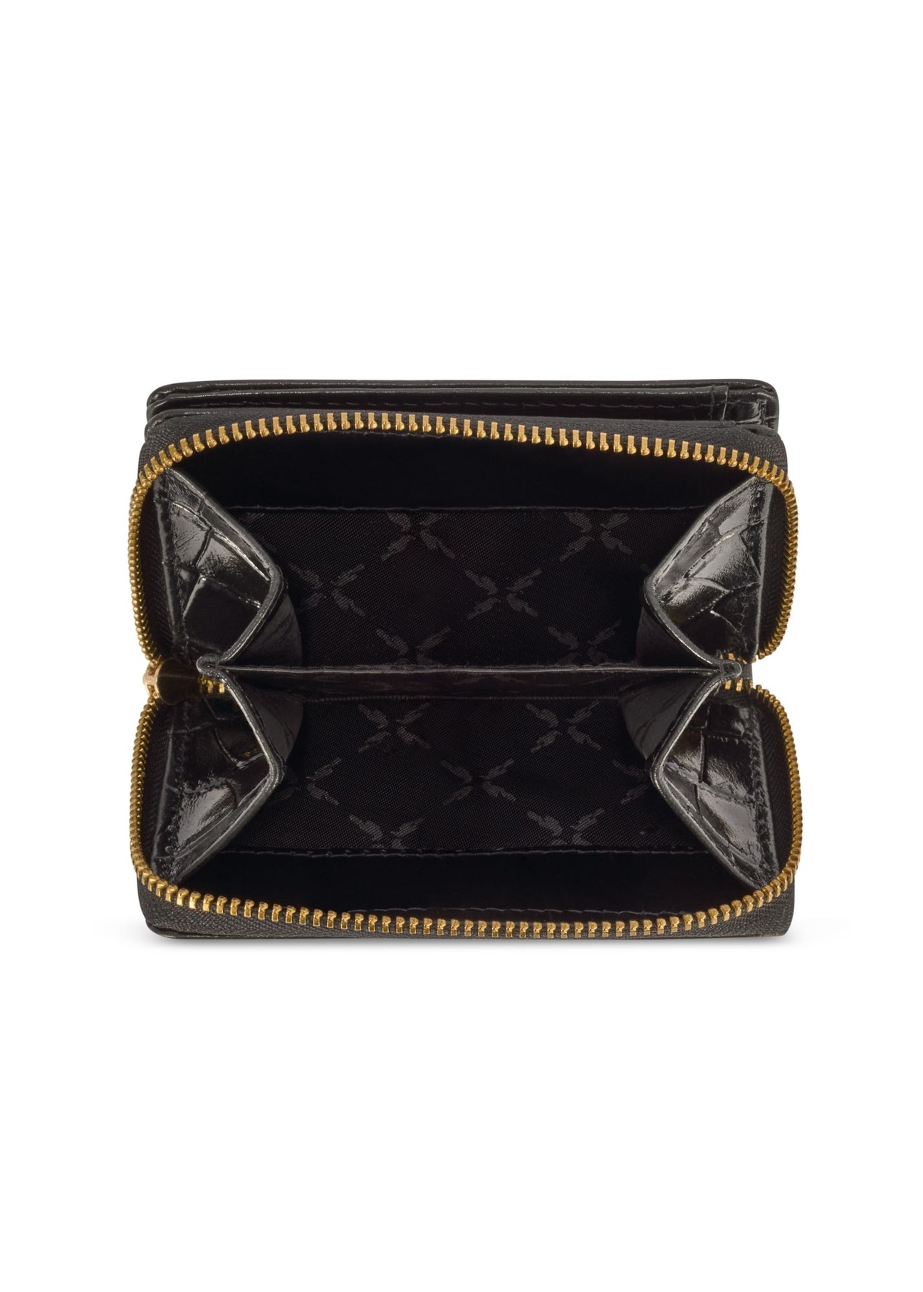 Black women's croco wallet PORES-0888-9G(W26), product view inside on white background.