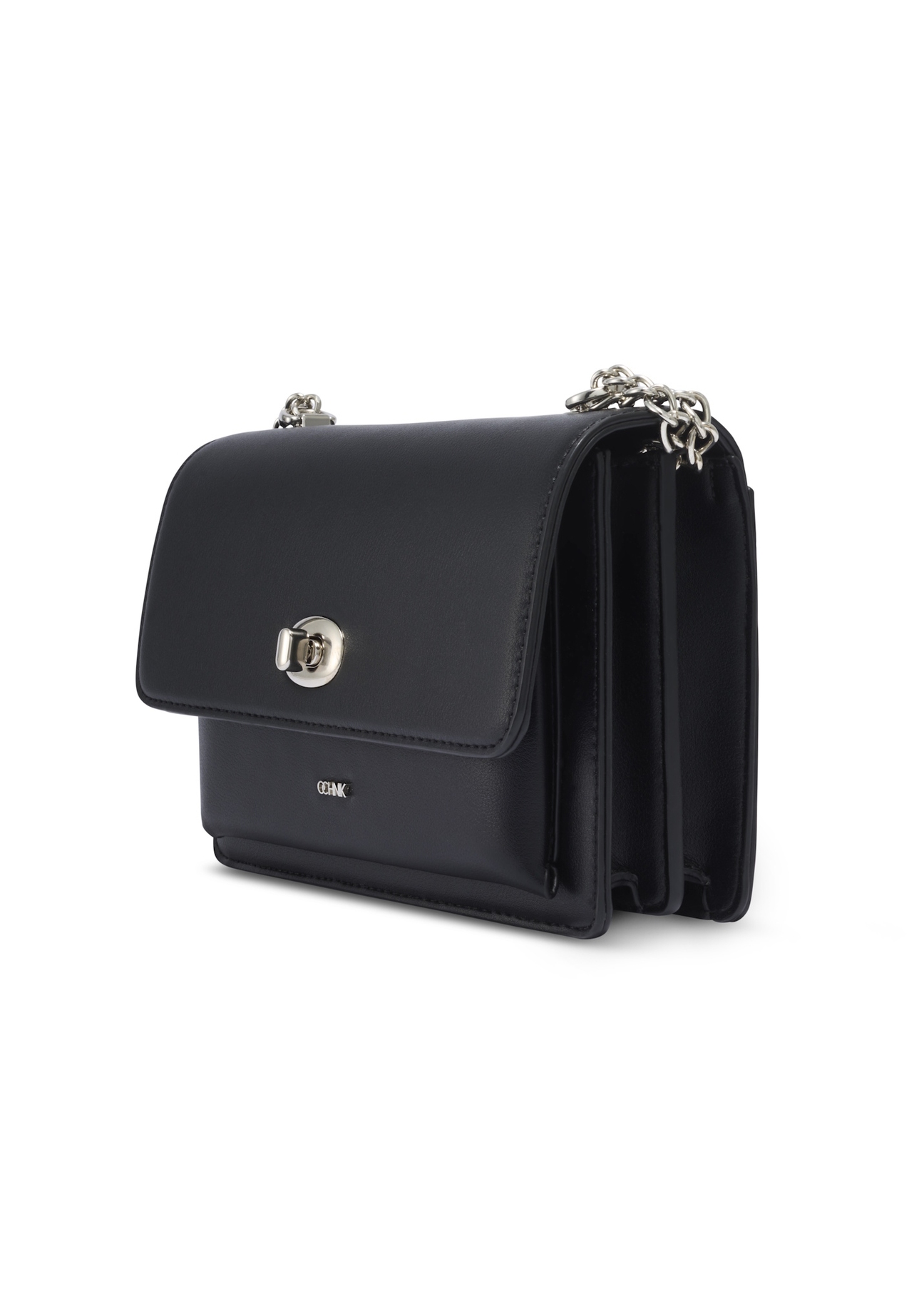 Small black women's handbag with an elegant clasp TOREC-1322-99(Z26), diagonal view of the product on a light background.