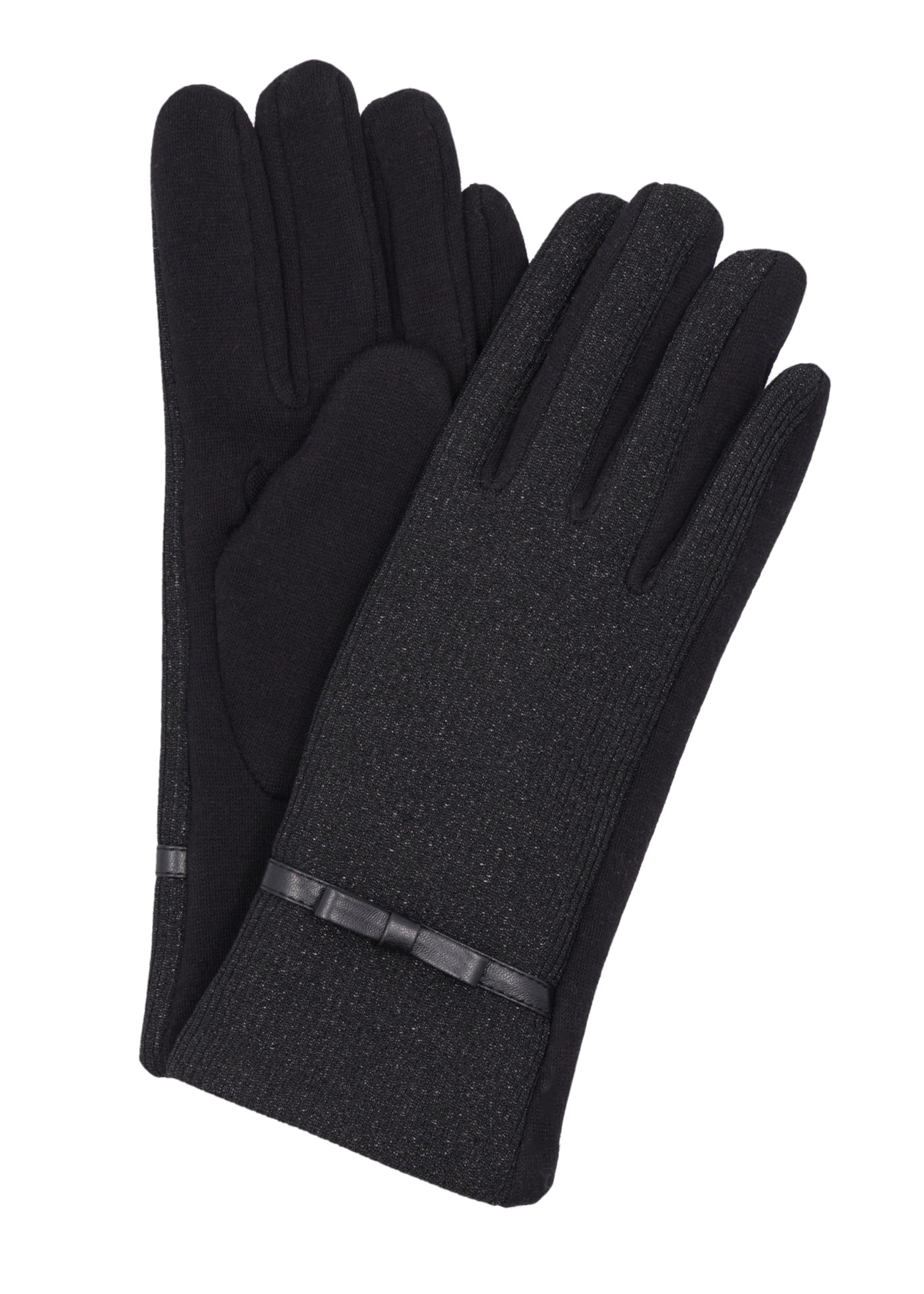 Black shiny women's gloves REKDT-0036-99(Z26), front product view on white background.