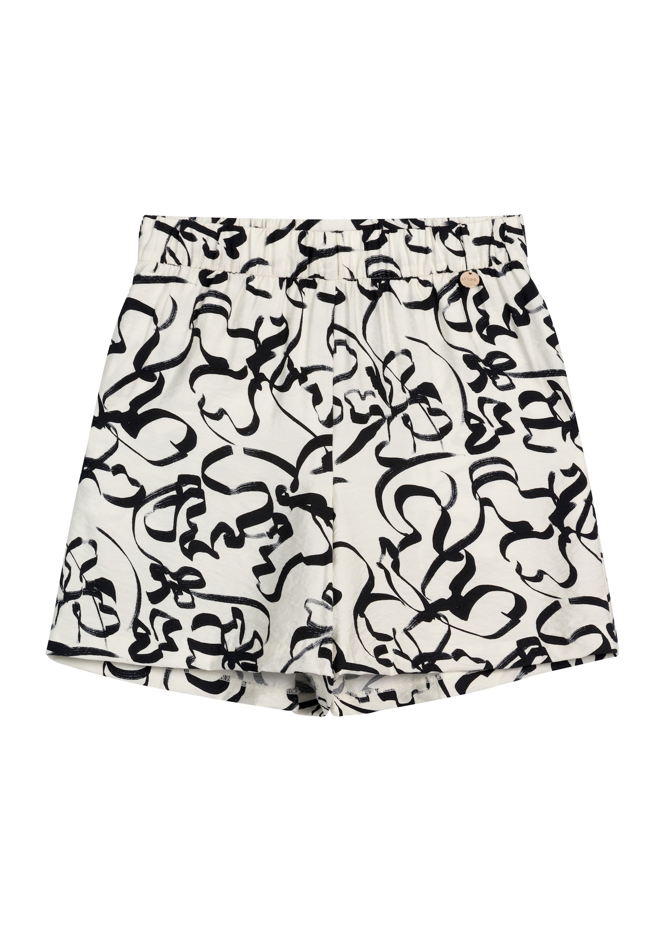 Cream women's shorts with pattern SZODT-0020-1P(W26), front product view on white background.