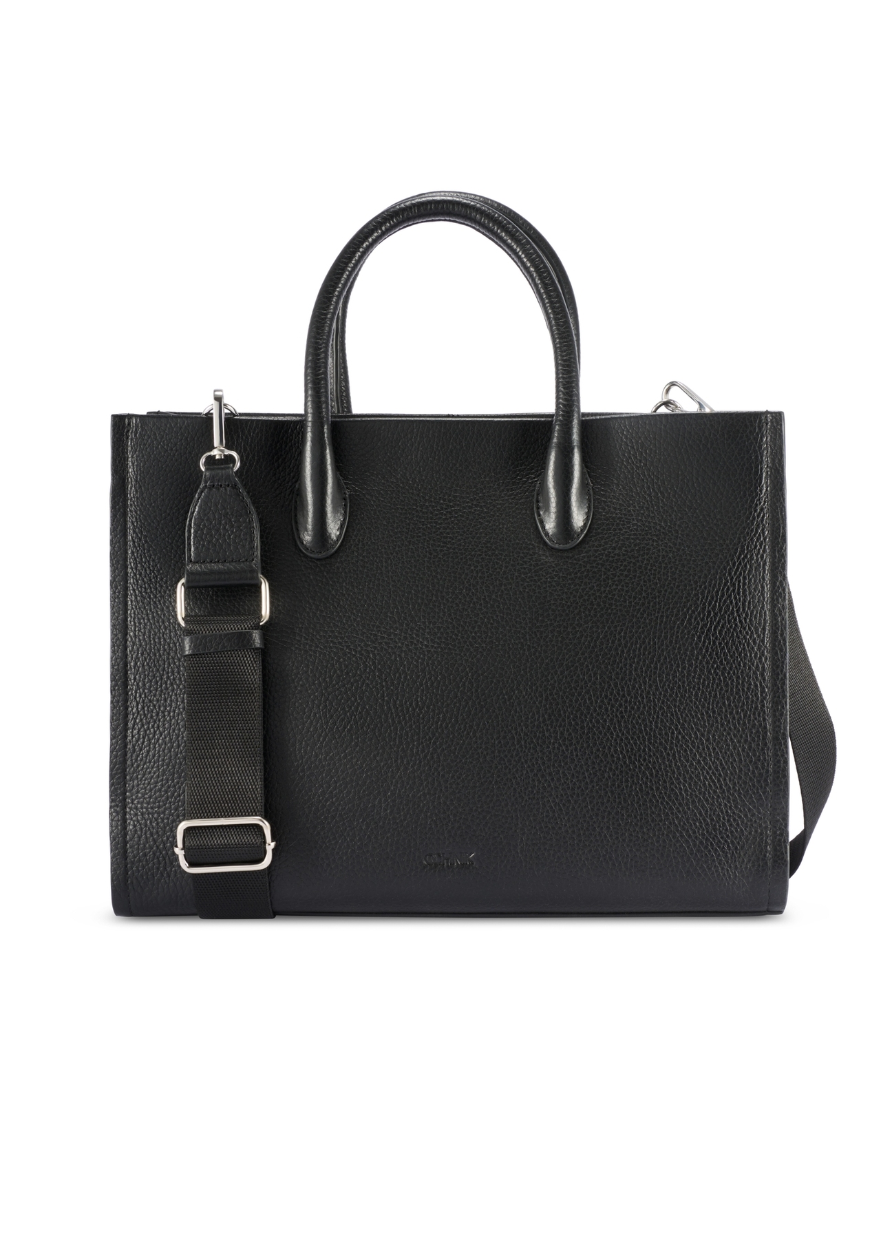 Women's leather handbag in black color TORES-1206-9I(W26), front product view on white background.