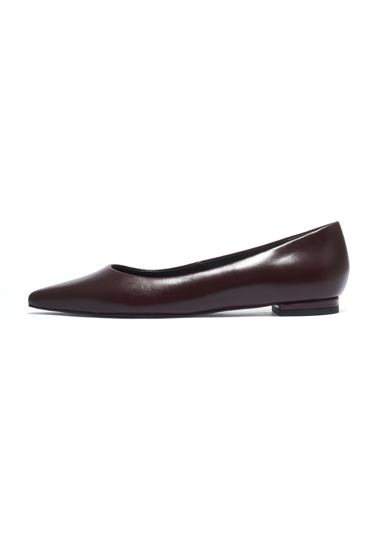 Women's leather burgundy ballet flats BUTYD-1308-4E(Z26), side view of the product on a white background.
