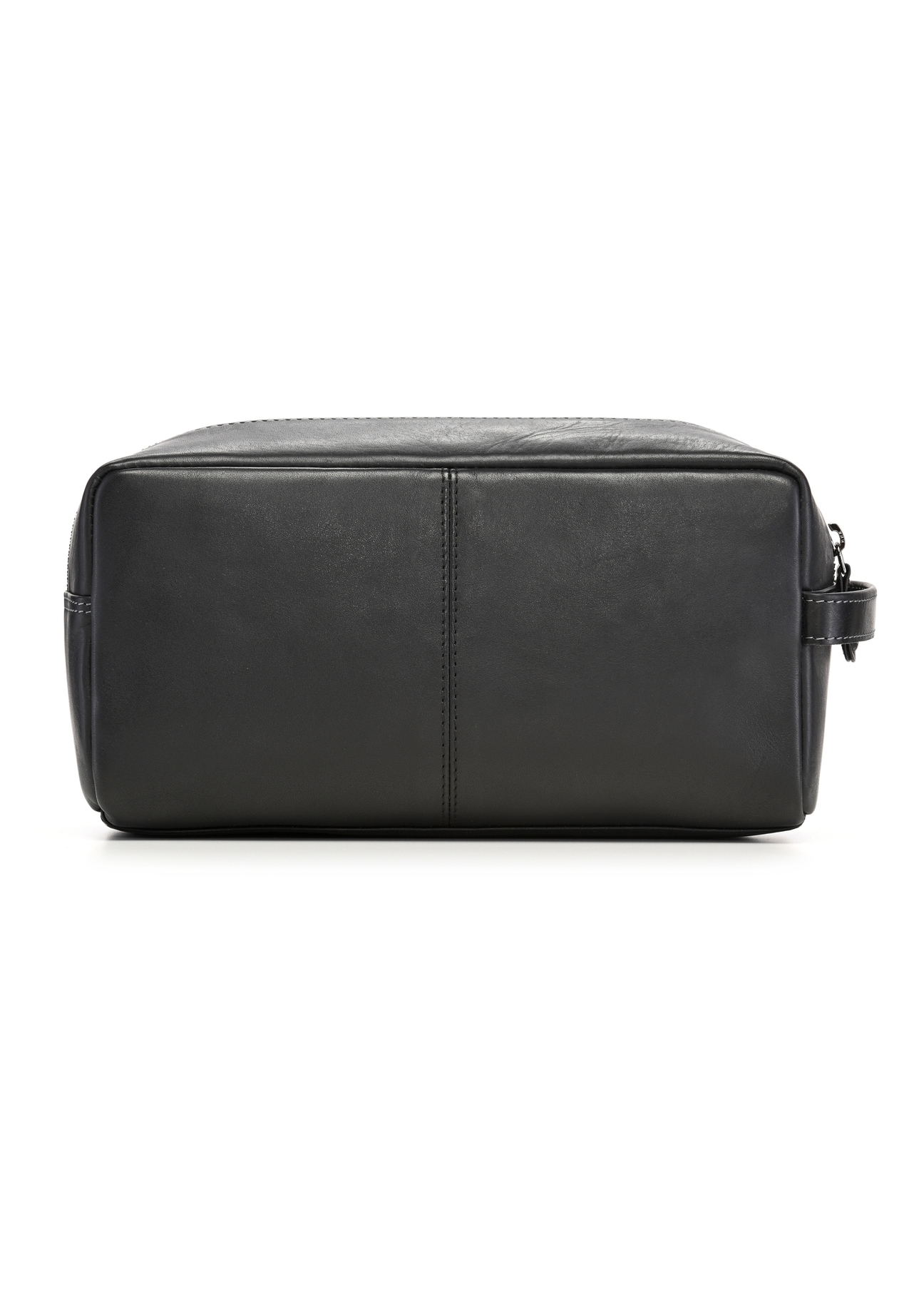 Black leather men's cosmetic bag TORMS-0528-99(Z26) - product view from the back, on a white background.