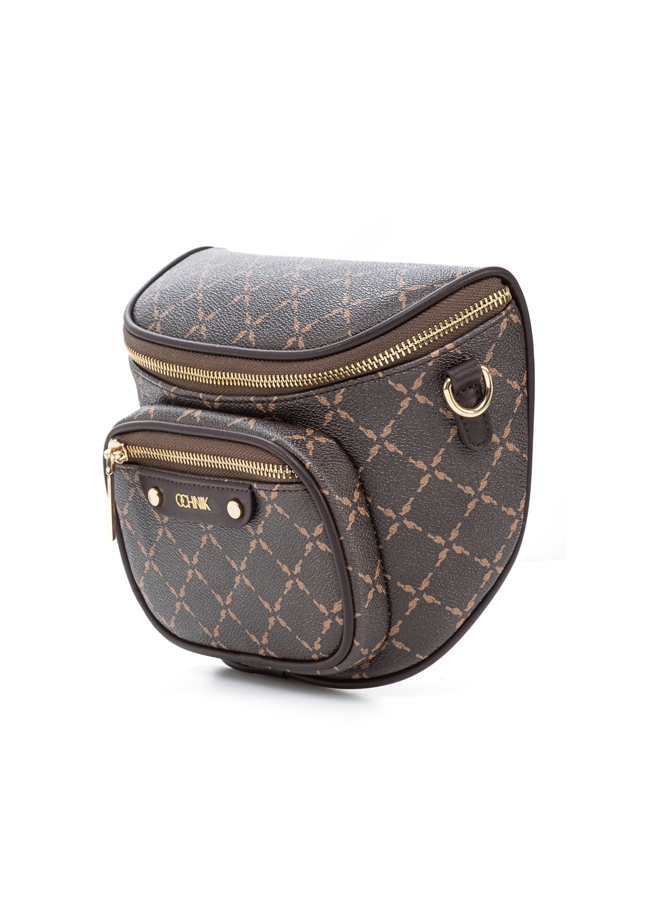 Brown waist bag with monogram TOREC-1077-89(Z25), diagonal view of the product on a white background.