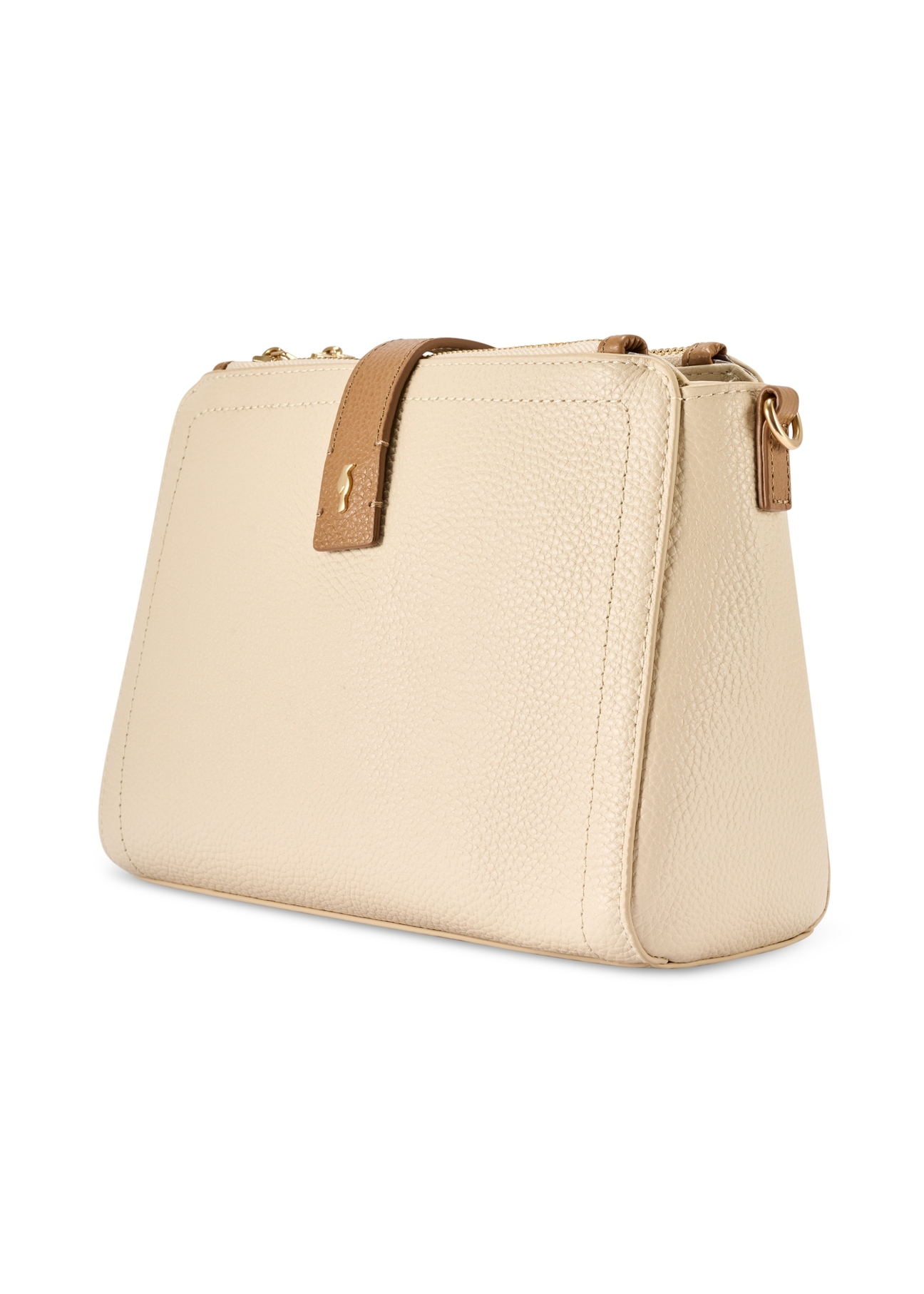 Cream leather shoulder bag TORES-1275-0B(W26) - diagonal product view, on a white background.