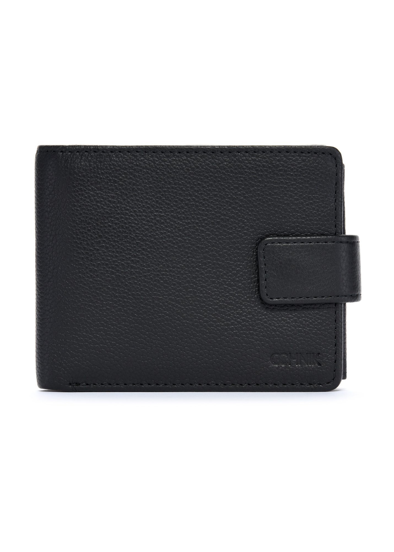 Black men's wallet made of genuine leather PORMS-0631A-9I(W26), front product view on white background.
