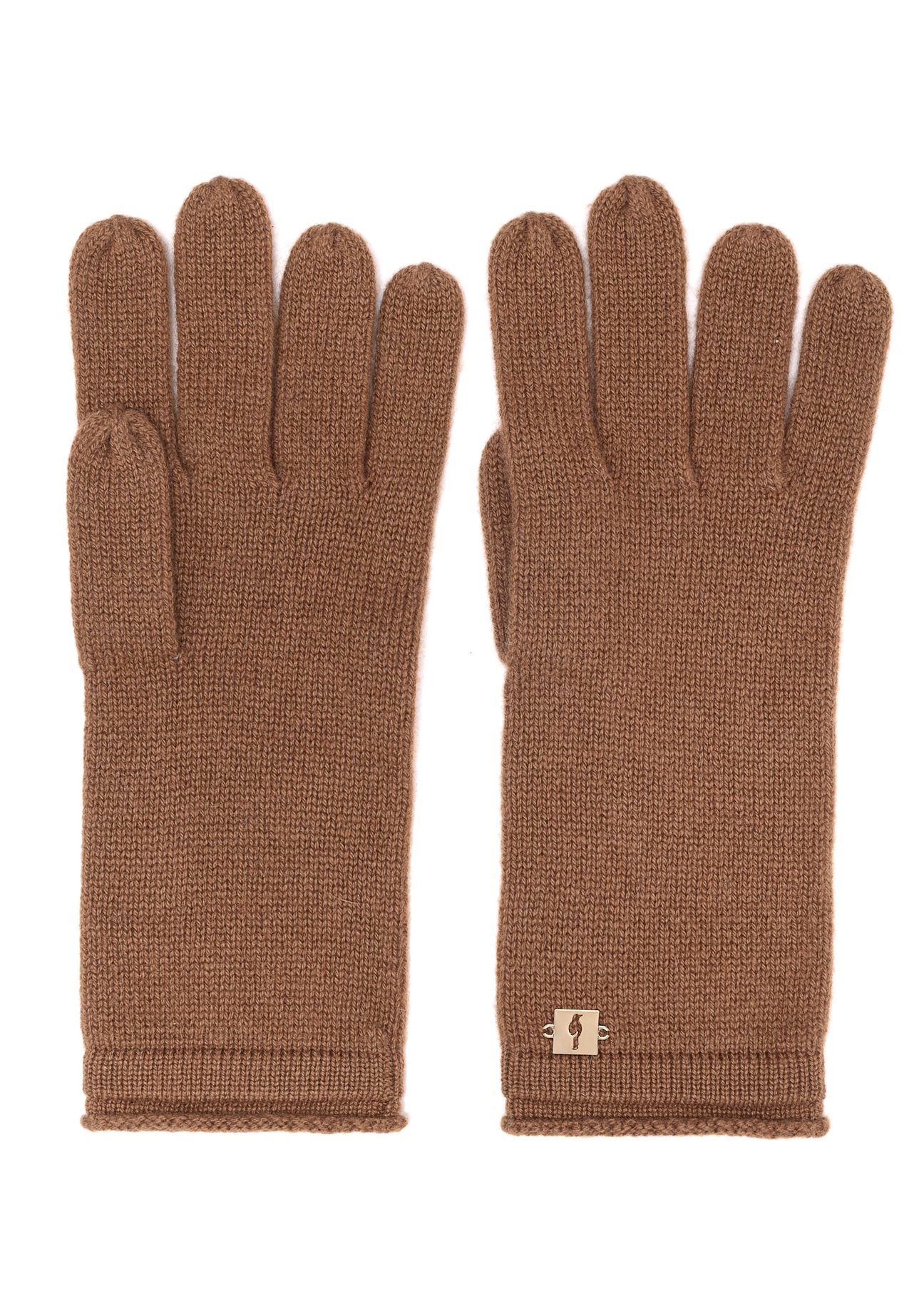 Women's cashmere caramel gloves REKDT-0020-24(Z25), front product view on white background.