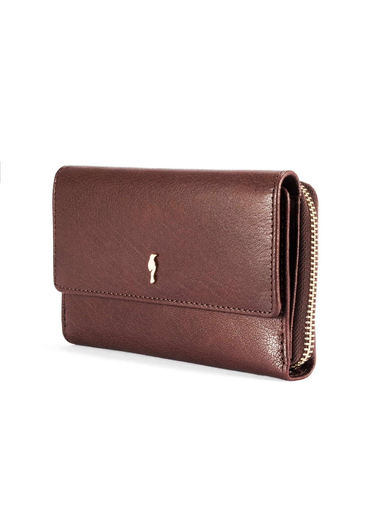 Medium brown women's wallet PORES-0965-89(Z25), diagonal product view on white background.