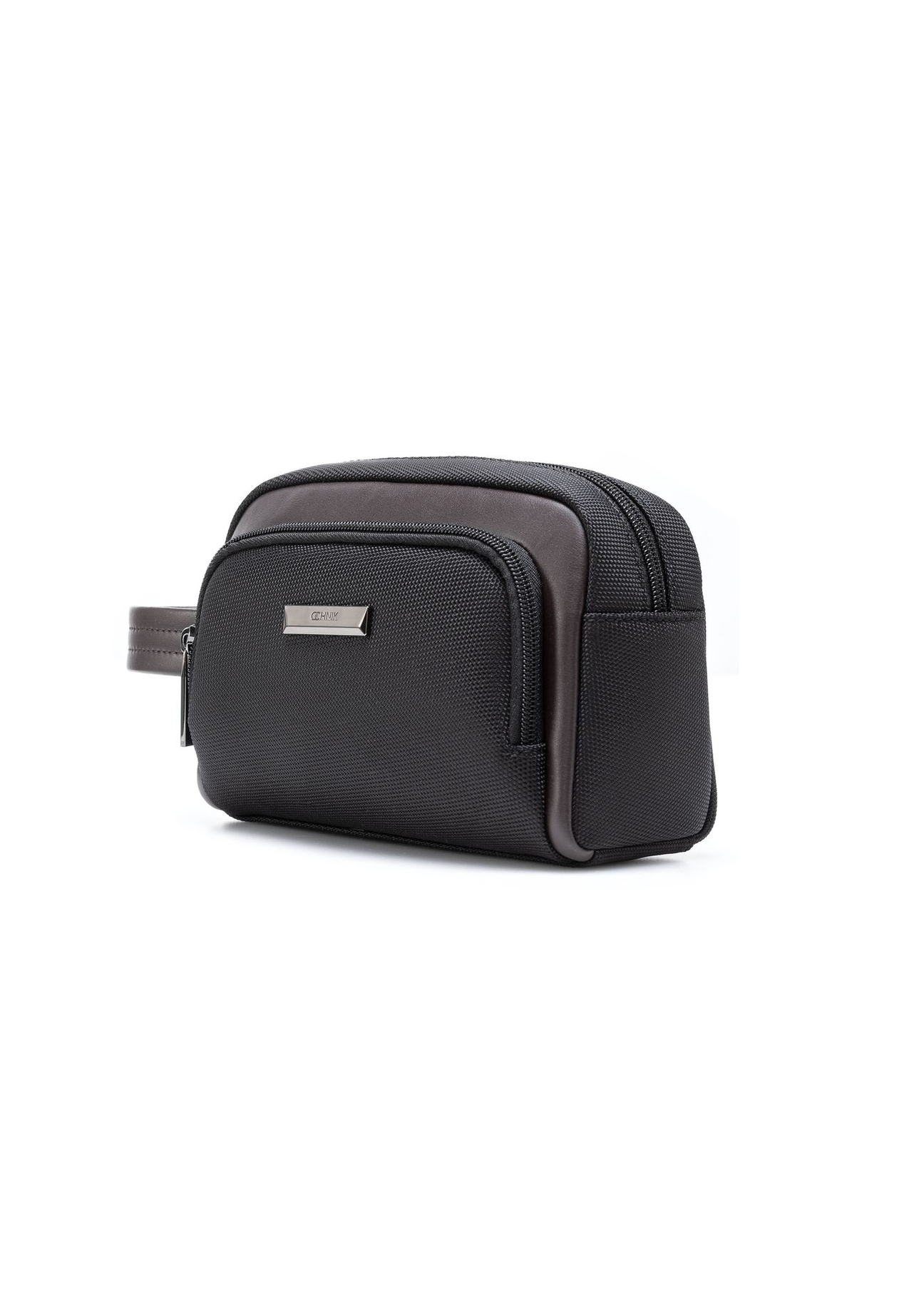 Black and brown men's cosmetic bag TORMN-0379-9J(Z26), diagonal product view on white background.