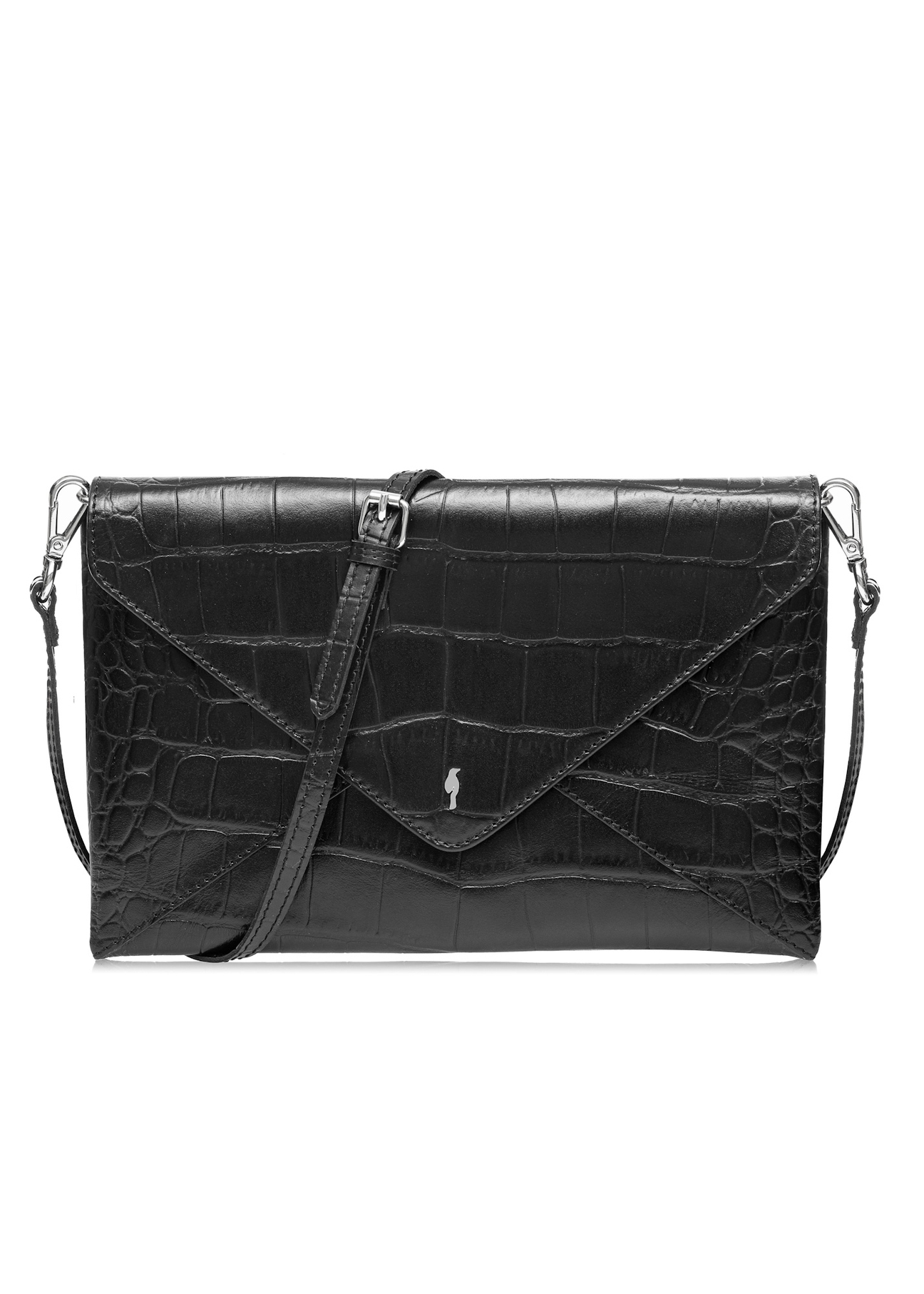 Leather black women's croco handbag TORES-1143-99(Z25), front product view on white background.