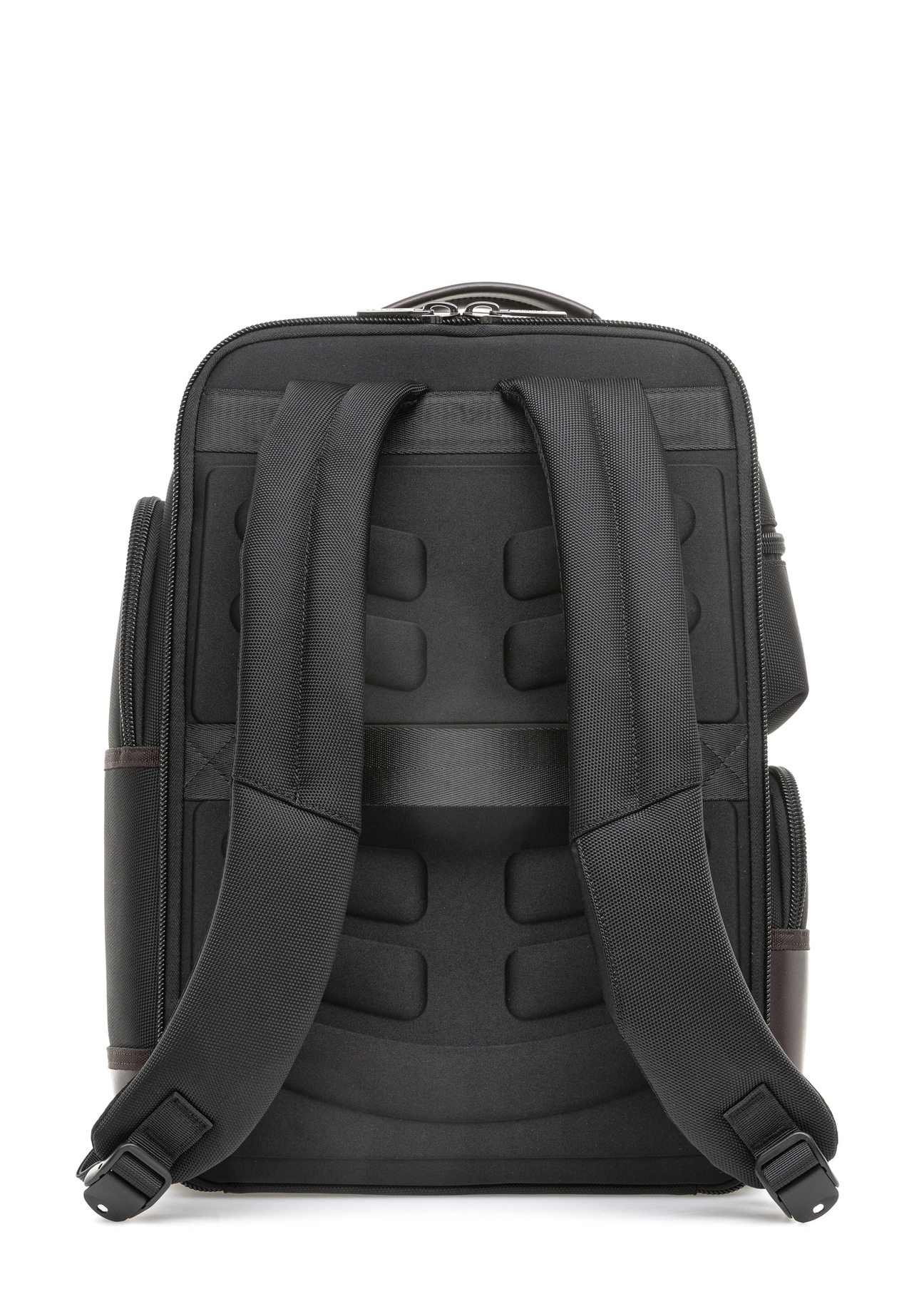 Black spacious men's backpack TORMN-0378-98(Z25), product view from the back on a white background.